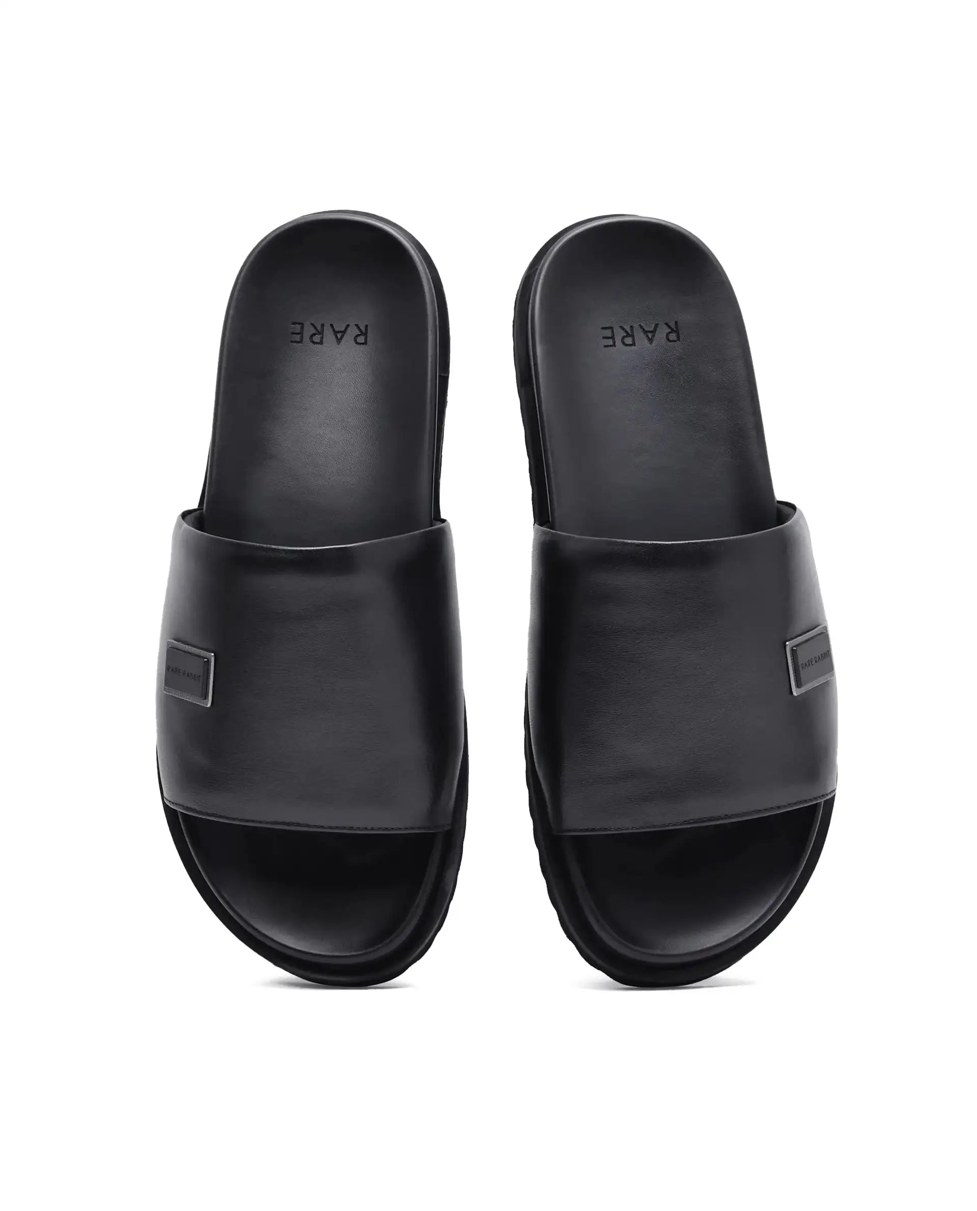 Rare Rabbit Men Camden Black Leather Slip-On Closure Sandal