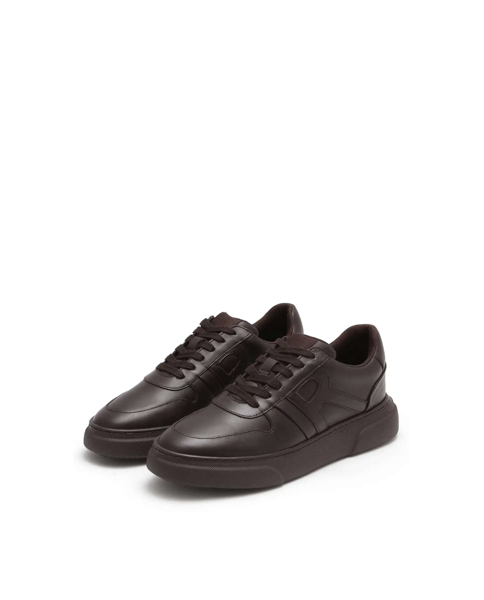 Rare Rabbit Men's Cygnus Dark Brown Genuine Leather Monotone Low-Top Lace-Up Branded Sneaker Shoes