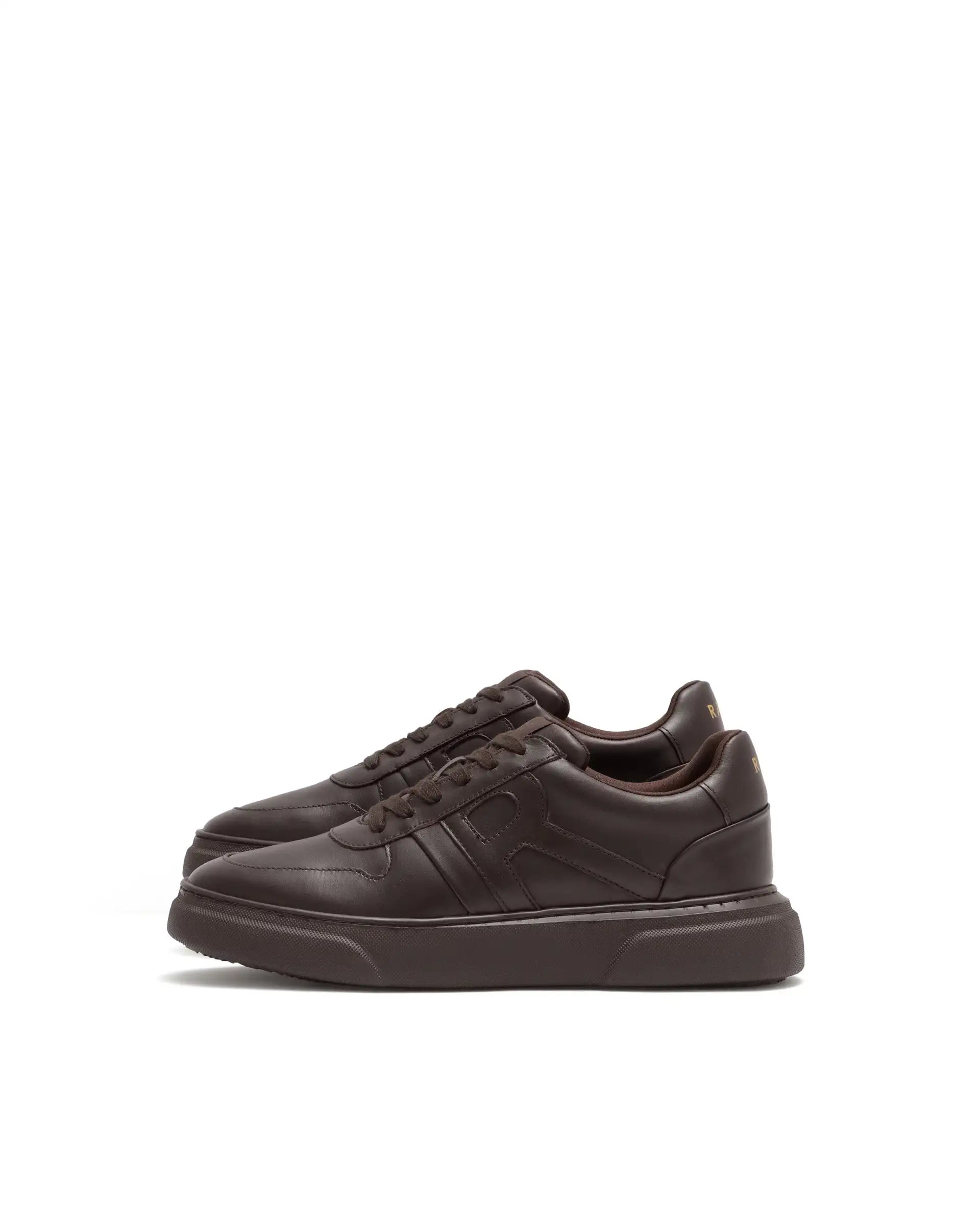 Rare Rabbit Men's Cygnus Dark Brown Genuine Leather Monotone Low-Top Lace-Up Branded Sneaker Shoes