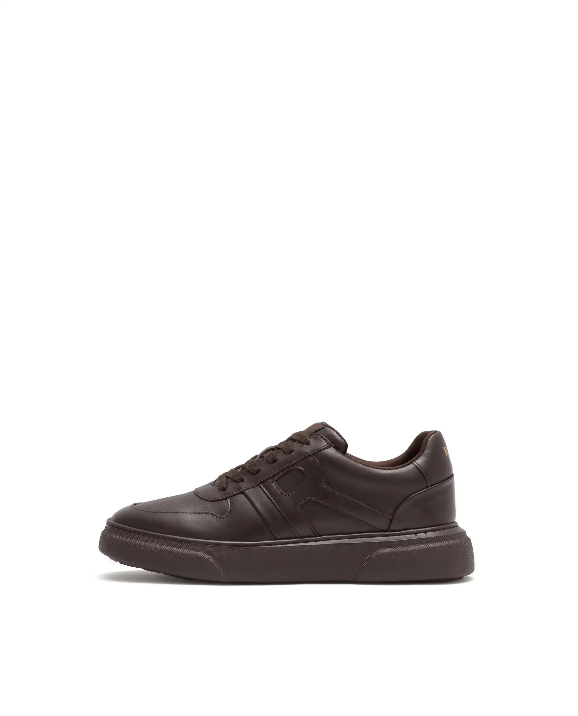 Rare Rabbit Men's Cygnus Dark Brown Genuine Leather Monotone Low-Top Lace-Up Branded Sneaker Shoes