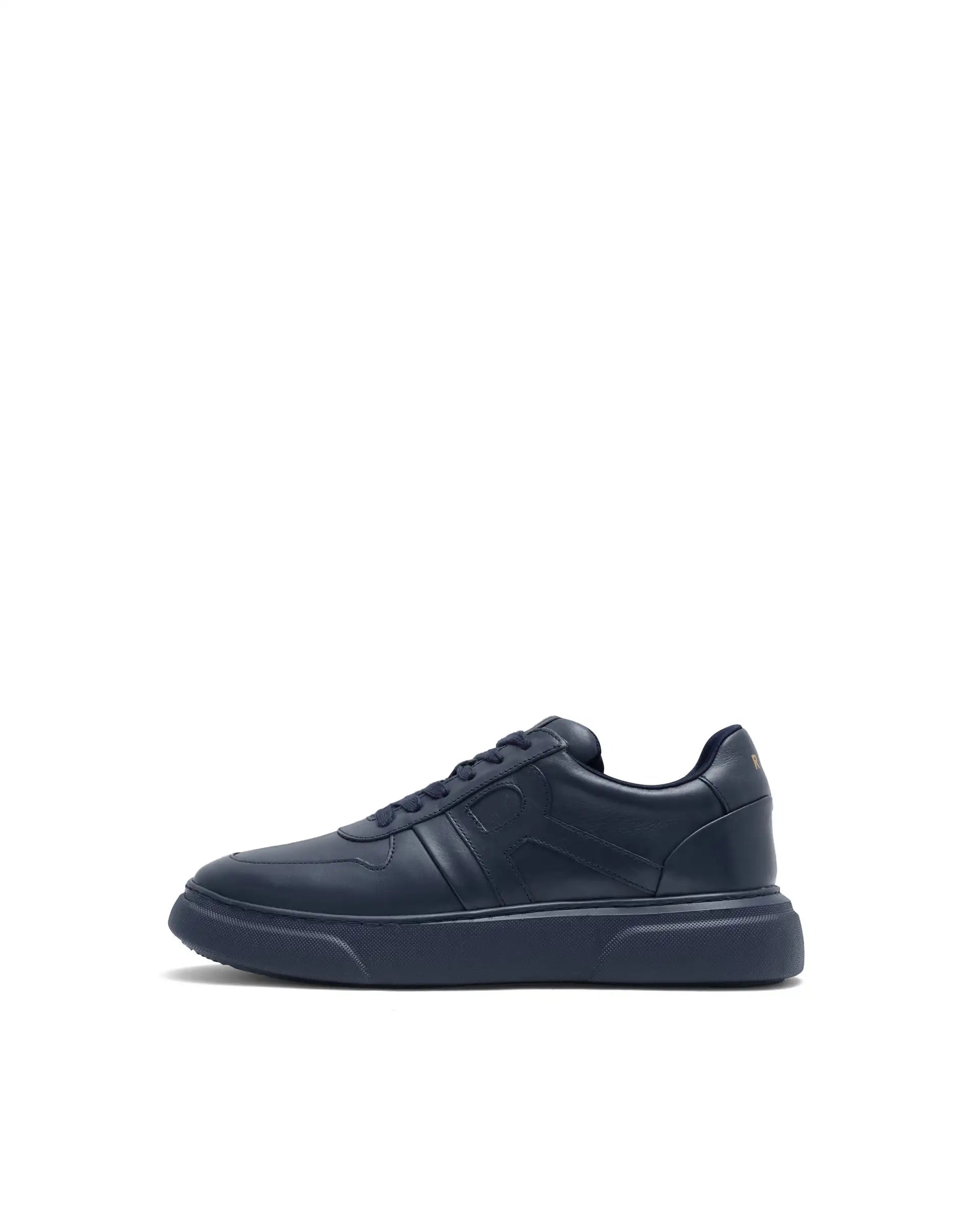 Rare Rabbit Men's Cygnus Navy Genuine Leather Monotone Low-Top Lace-Up Branded Sneaker Shoes