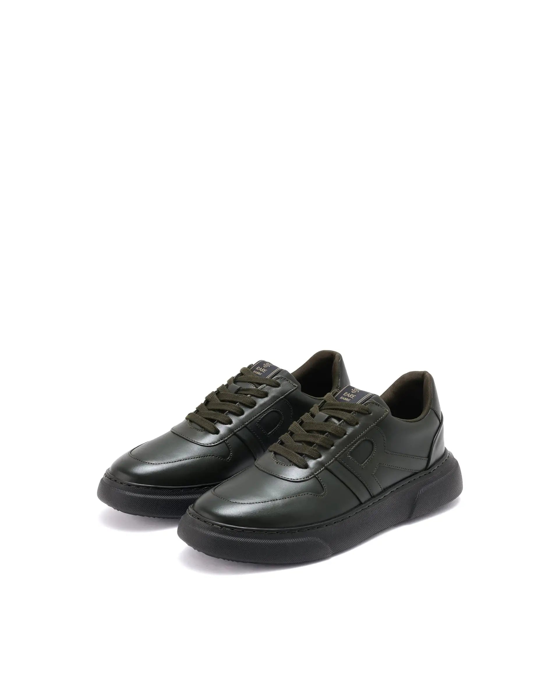 Rare Rabbit Men's Cygnus Green Genuine Leather Monotone Low-Top Lace-Up Branded Sneaker Shoes