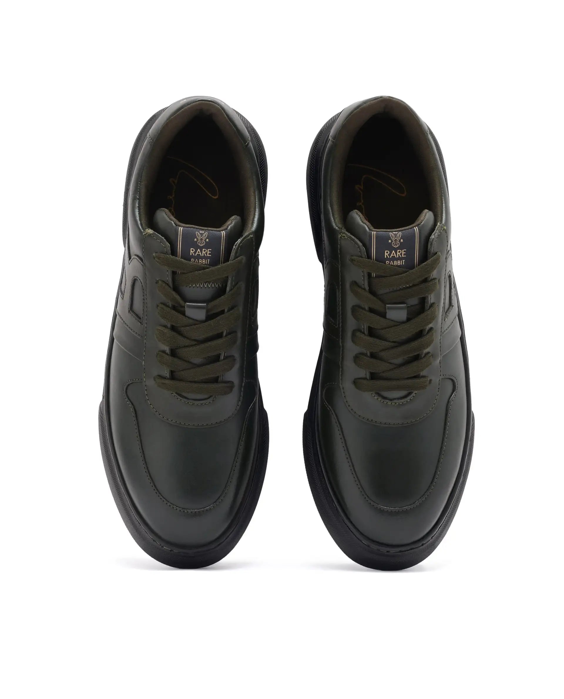 Rare Rabbit Men's Cygnus Green Genuine Leather Monotone Low-Top Lace-Up Branded Sneaker Shoes