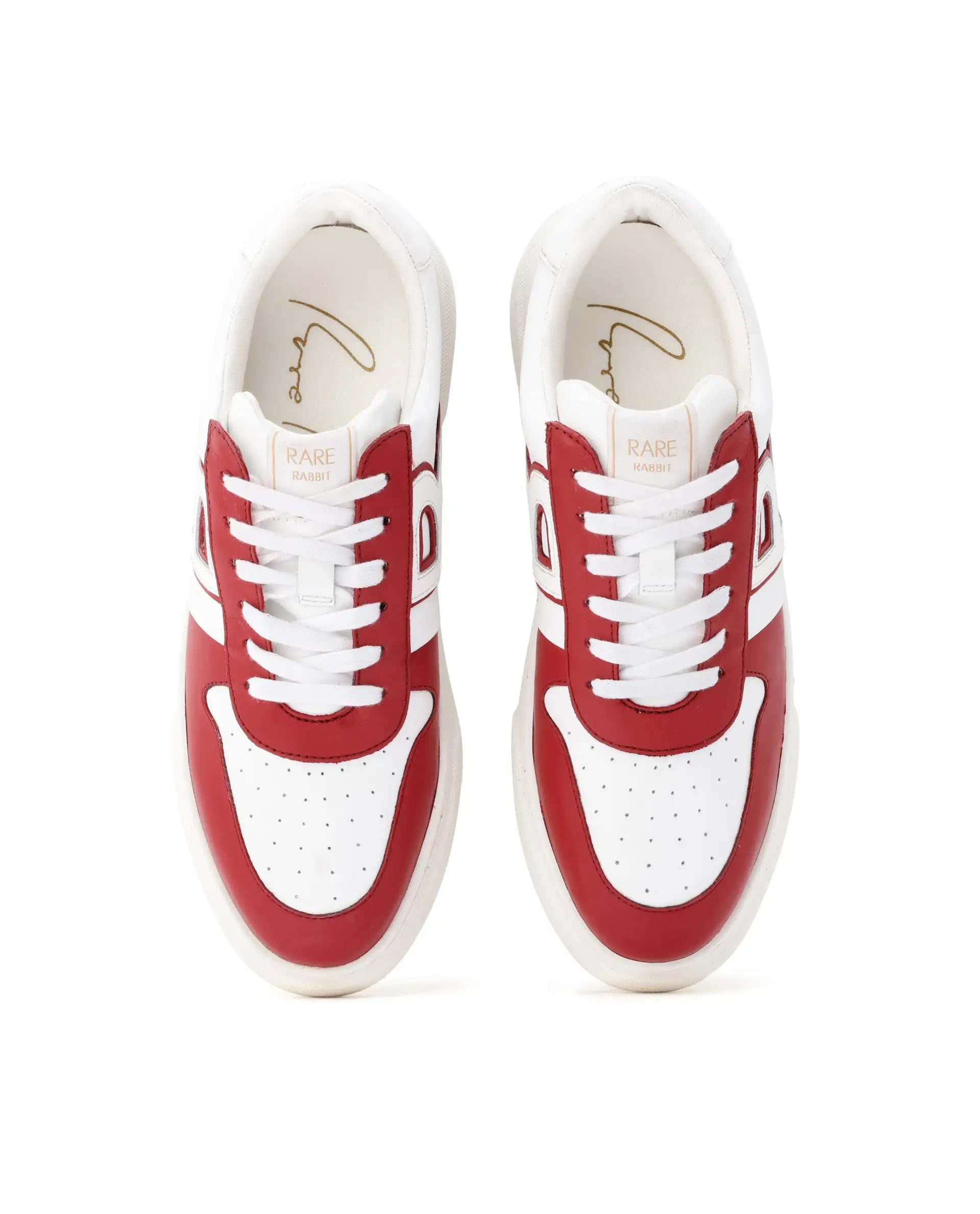 Rare Rabbit Mens Cygnus Pro Red Genuine Leather Dual Tone Low-Top Lace-Up Sneaker Shoe