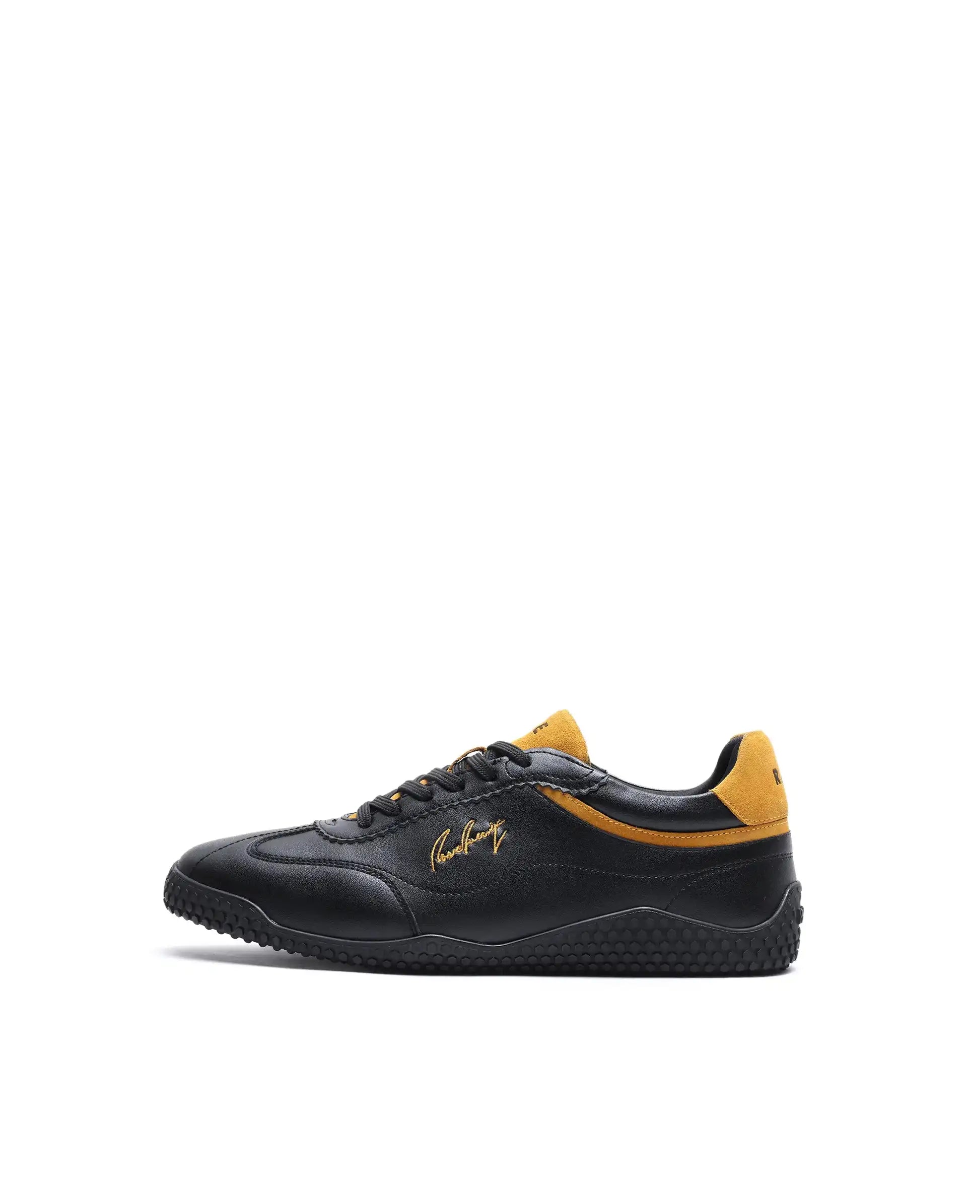 Rare Rabbit Men's Echo Black Micro Leather Sneaker