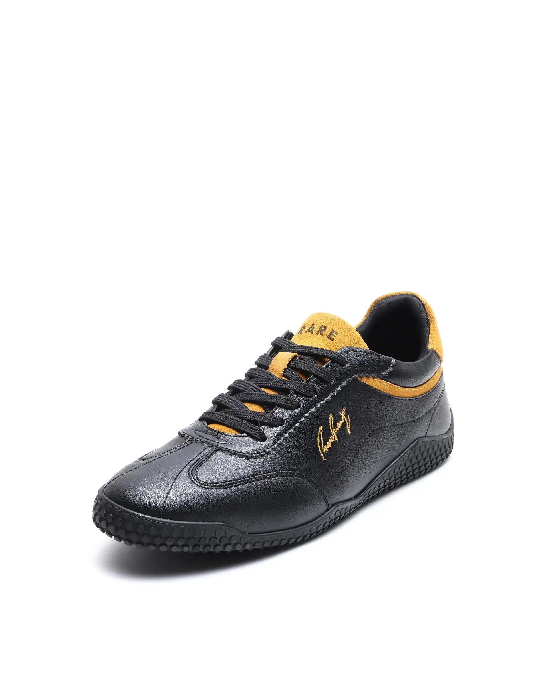 Rare Rabbit Men's Echo Black Micro Leather Sneaker