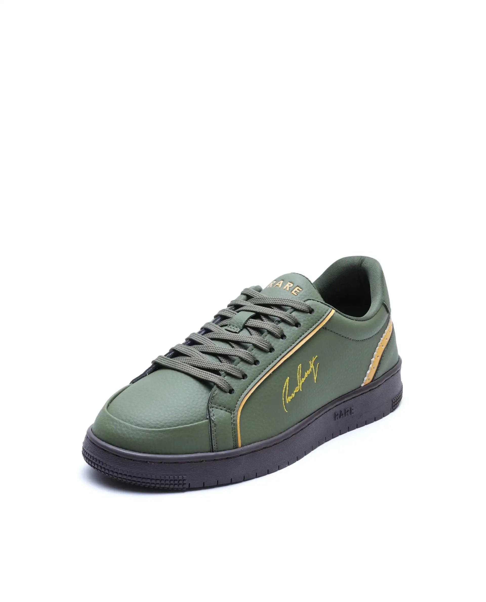 Rare Rabbit Men's Elleo Olive Micro Leather Sneaker