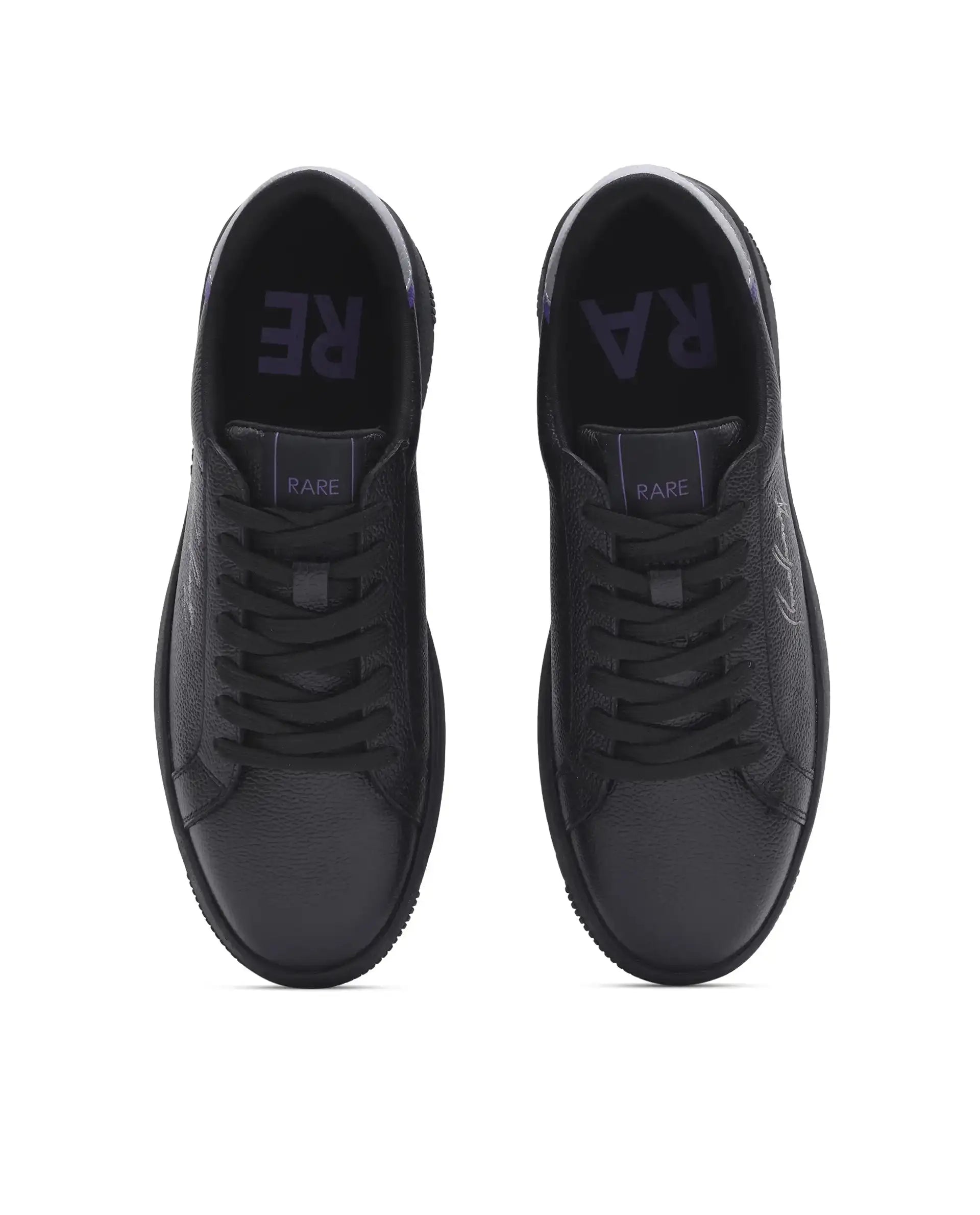 Rare Rabbit Men Elliot Black Genuine Leather Embroidered Signature Low-Top Lace-Up Closure Sneaker