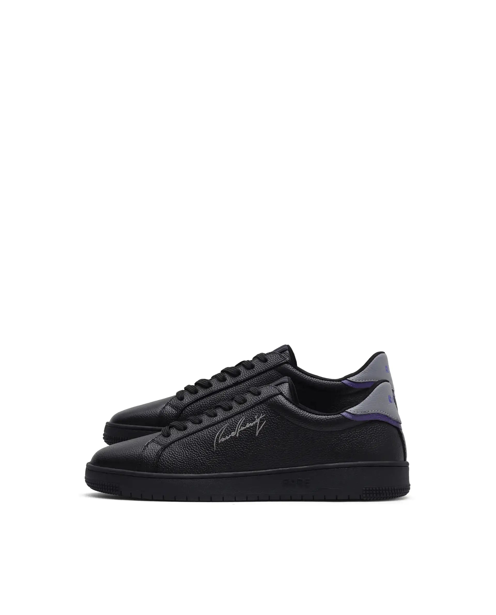 Rare Rabbit Men Elliot Black Genuine Leather Embroidered Signature Low-Top Lace-Up Closure Sneaker
