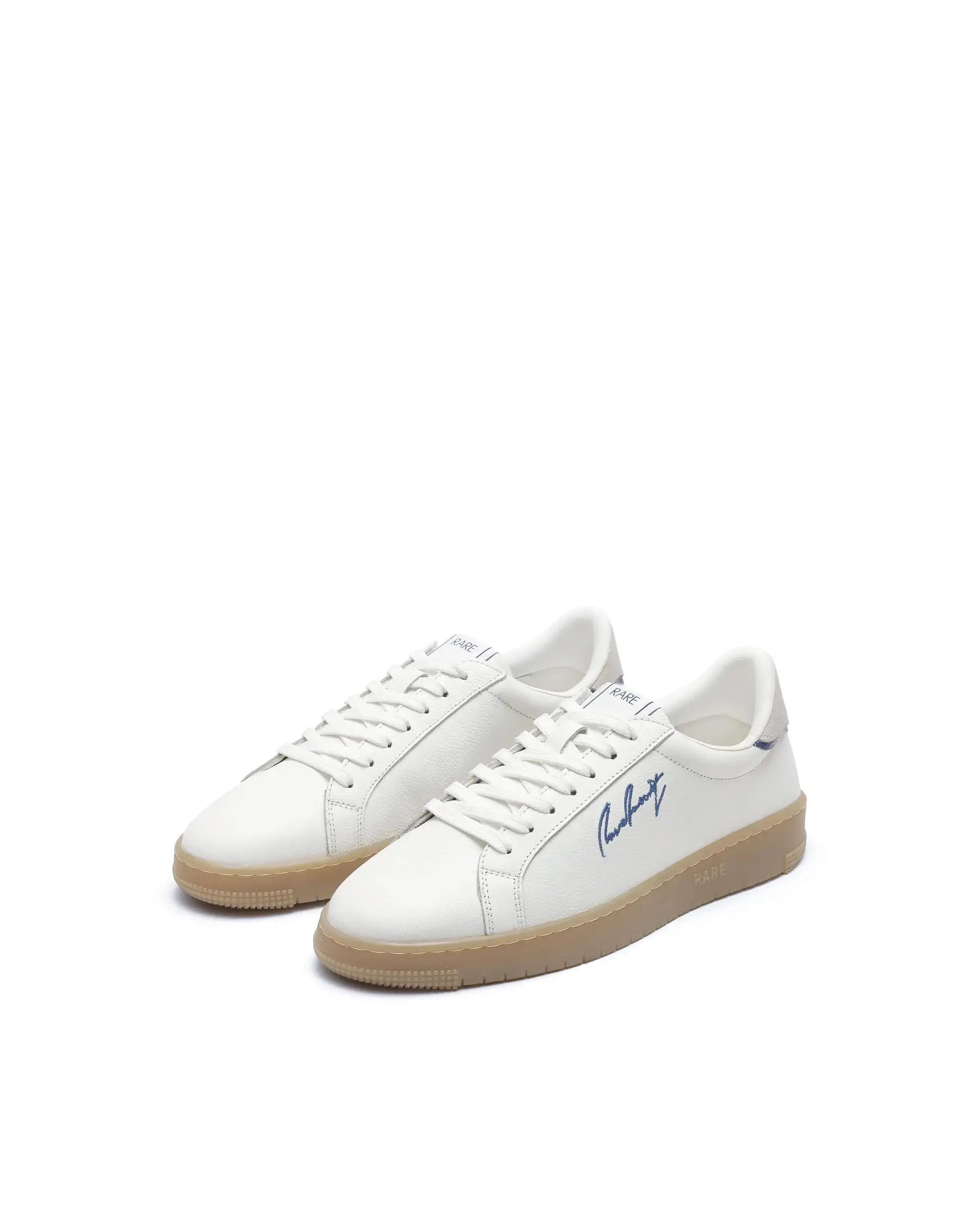 Rare Rabbit Men Elliot White Genuine Leather Embroidered Signature Low-Top Lace-Up Closure Sneaker