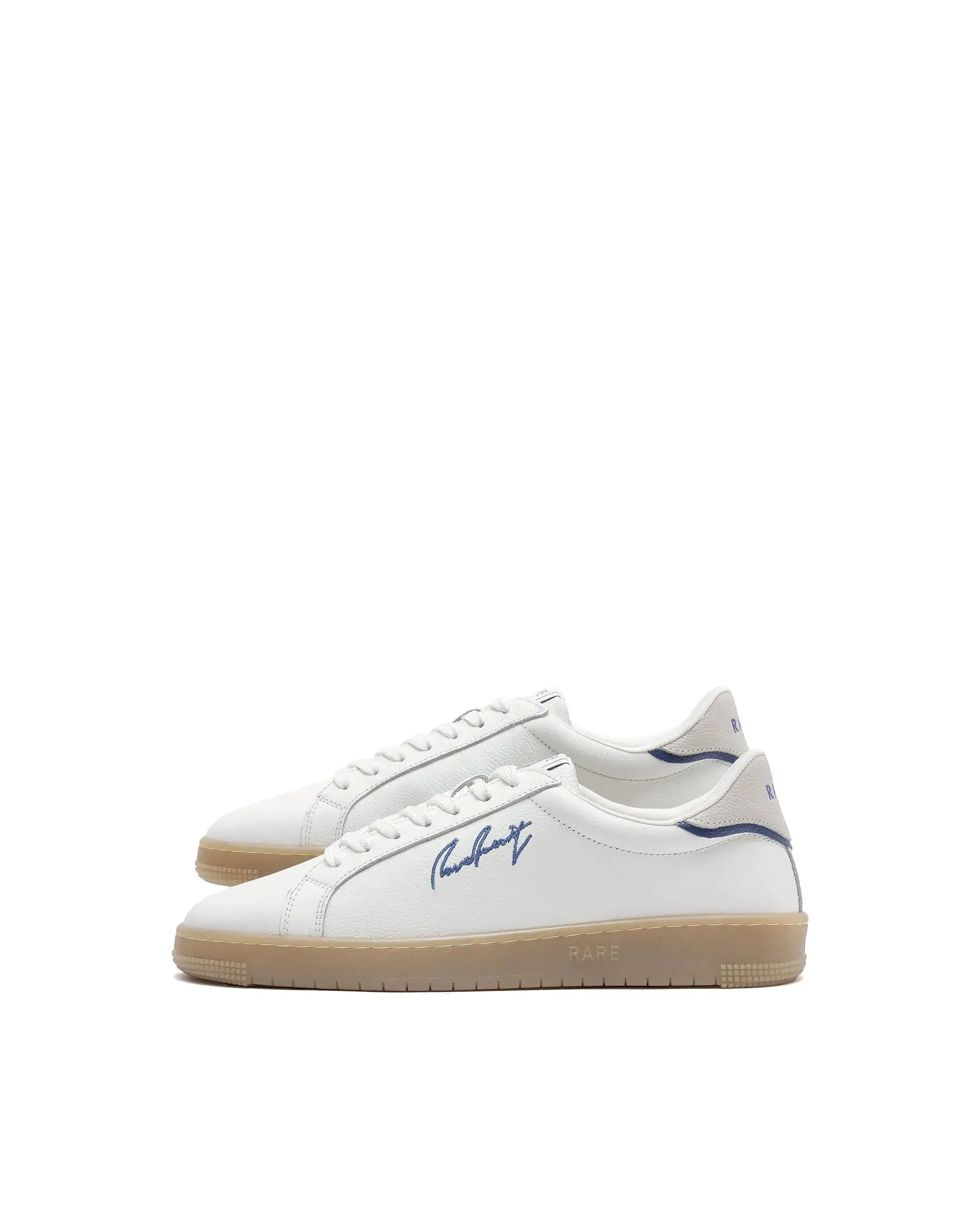 Rare Rabbit Men Elliot White Genuine Leather Embroidered Signature Low-Top Lace-Up Closure Sneaker