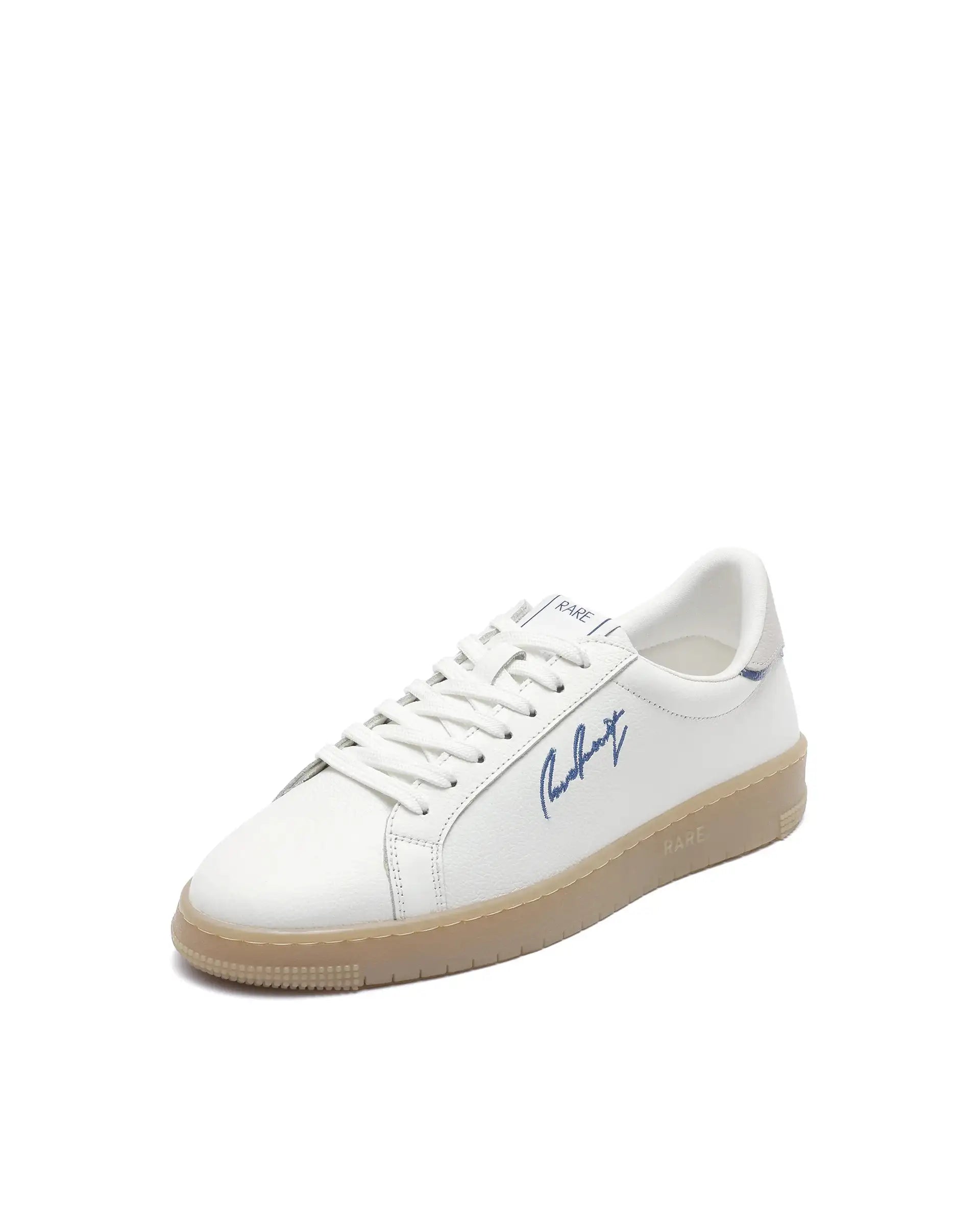 Rare Rabbit Men Elliot White Genuine Leather Embroidered Signature Low-Top Lace-Up Closure Sneaker