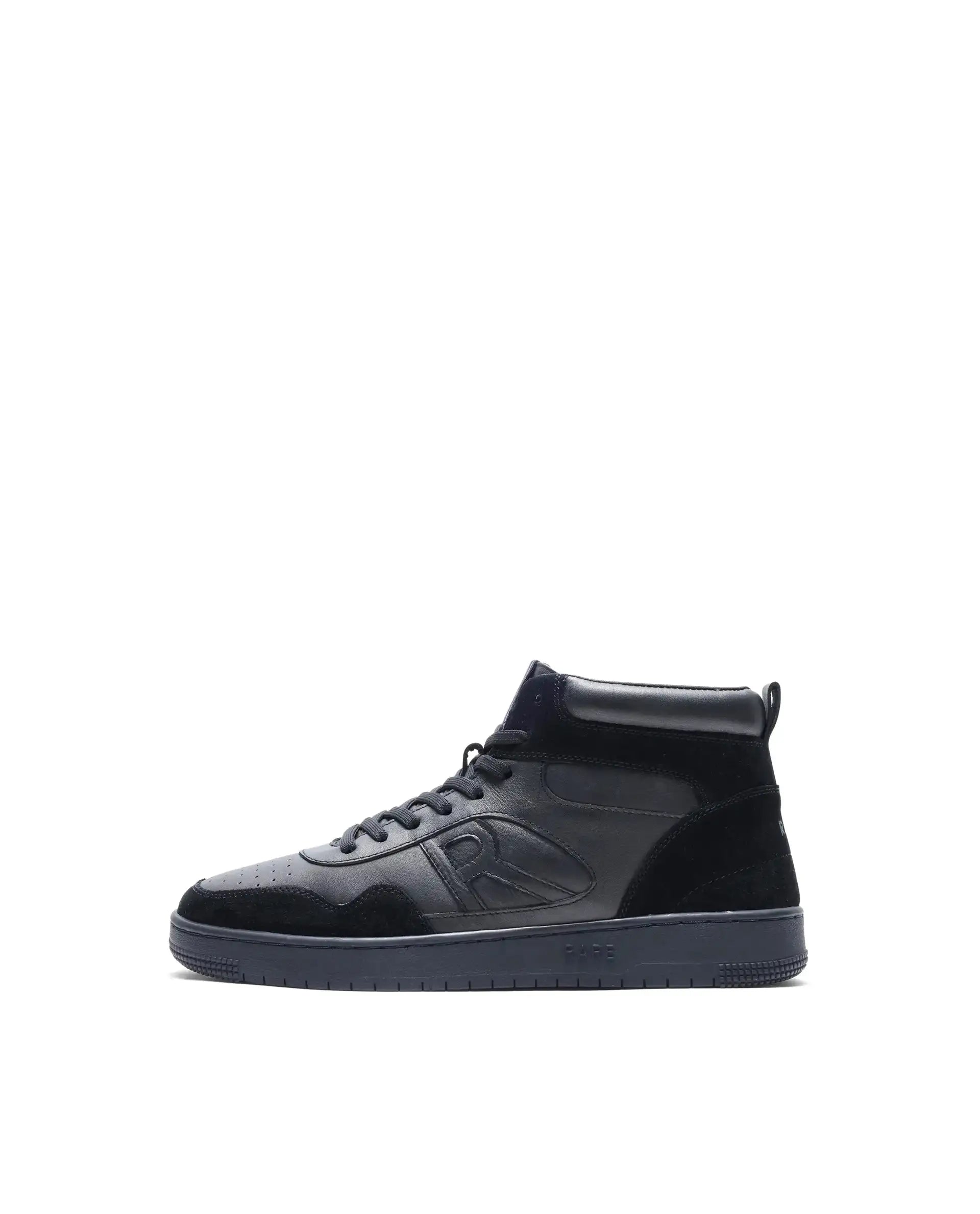 Rare Rabbit Men's Elysium High Dark Black Leather Lace-Up Closure Hi-Top Sneaker