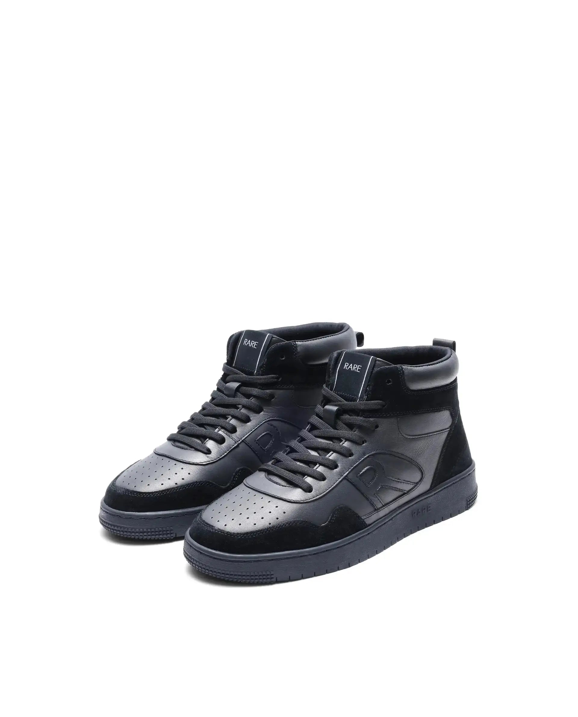 Rare Rabbit Men's Elysium High Dark Black Leather Lace-Up Closure Hi-Top Sneaker