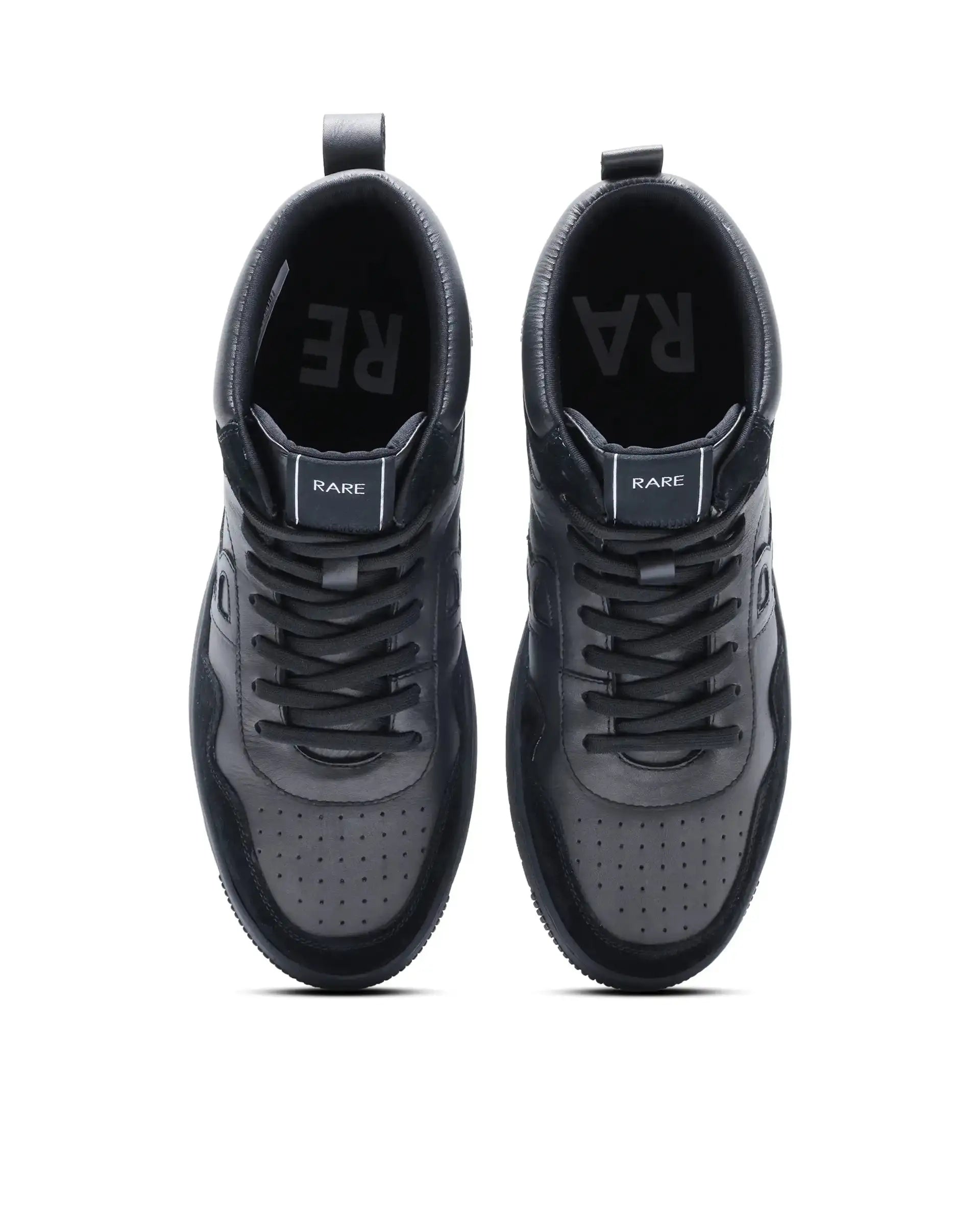 Rare Rabbit Men's Elysium High Dark Black Leather Lace-Up Closure Hi-Top Sneaker