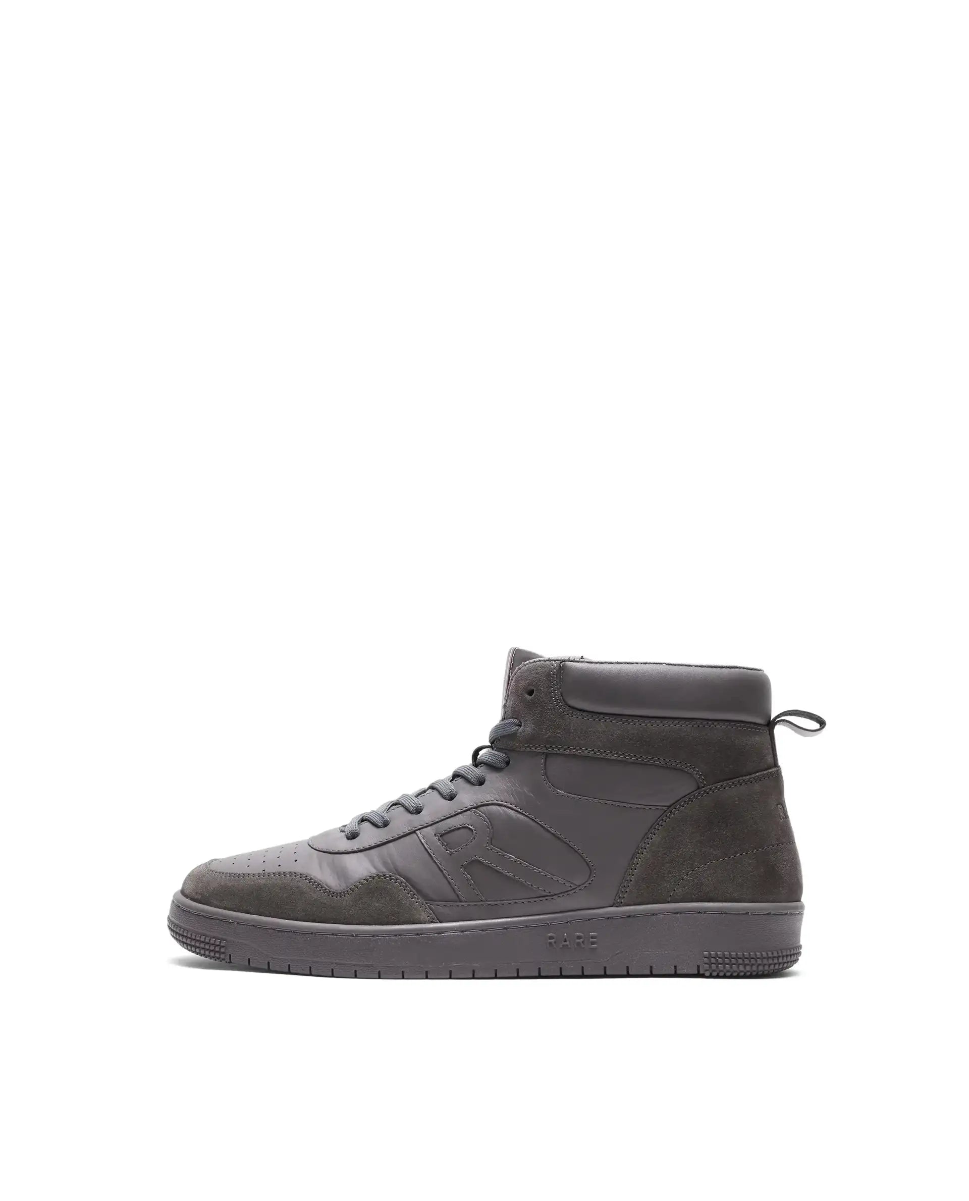Rare Rabbit Men's Elysium High Dark Grey Leather Lace-Up Closure Hi-Top Sneaker