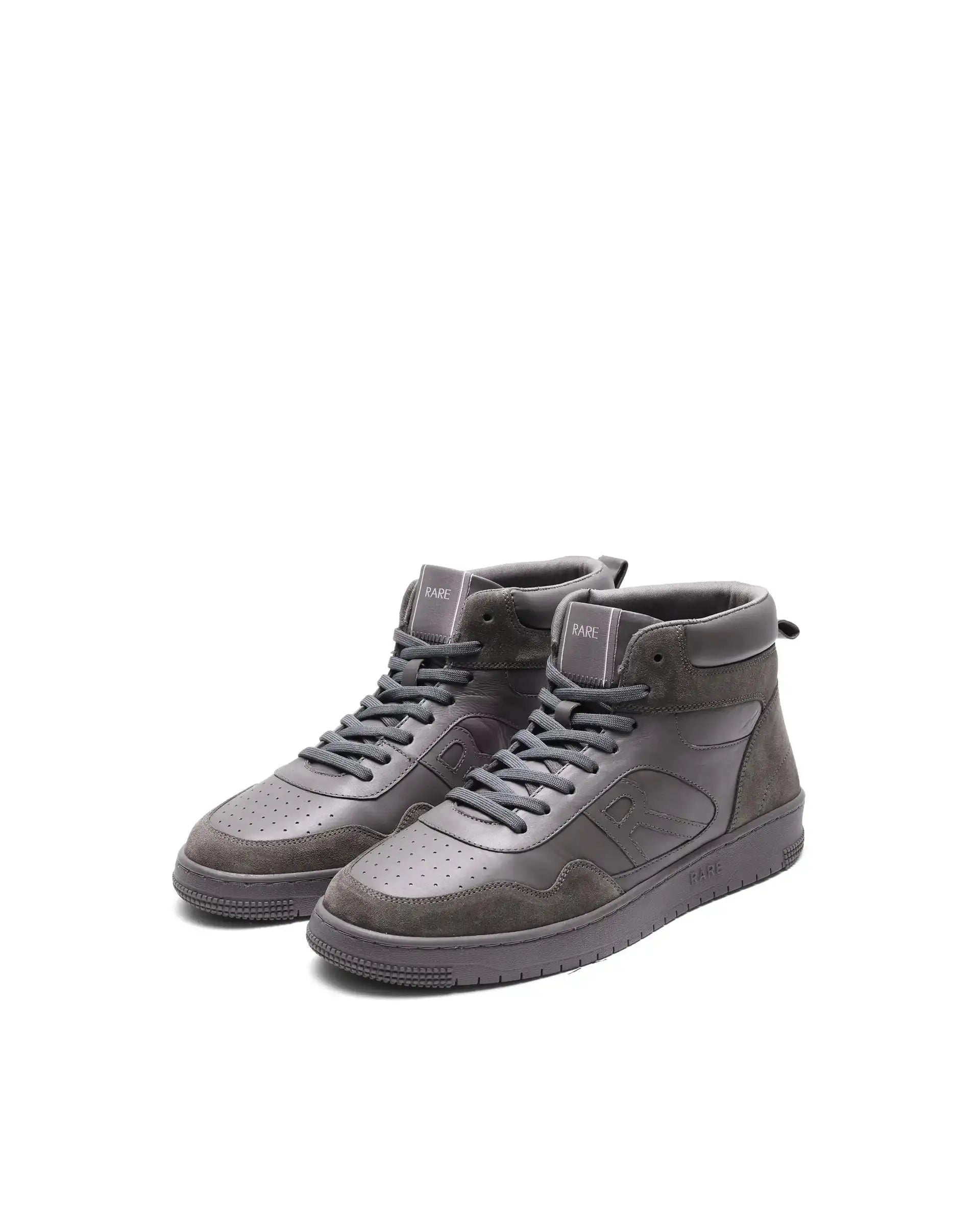 Rare Rabbit Men's Elysium High Dark Grey Leather Lace-Up Closure Hi-Top Sneaker
