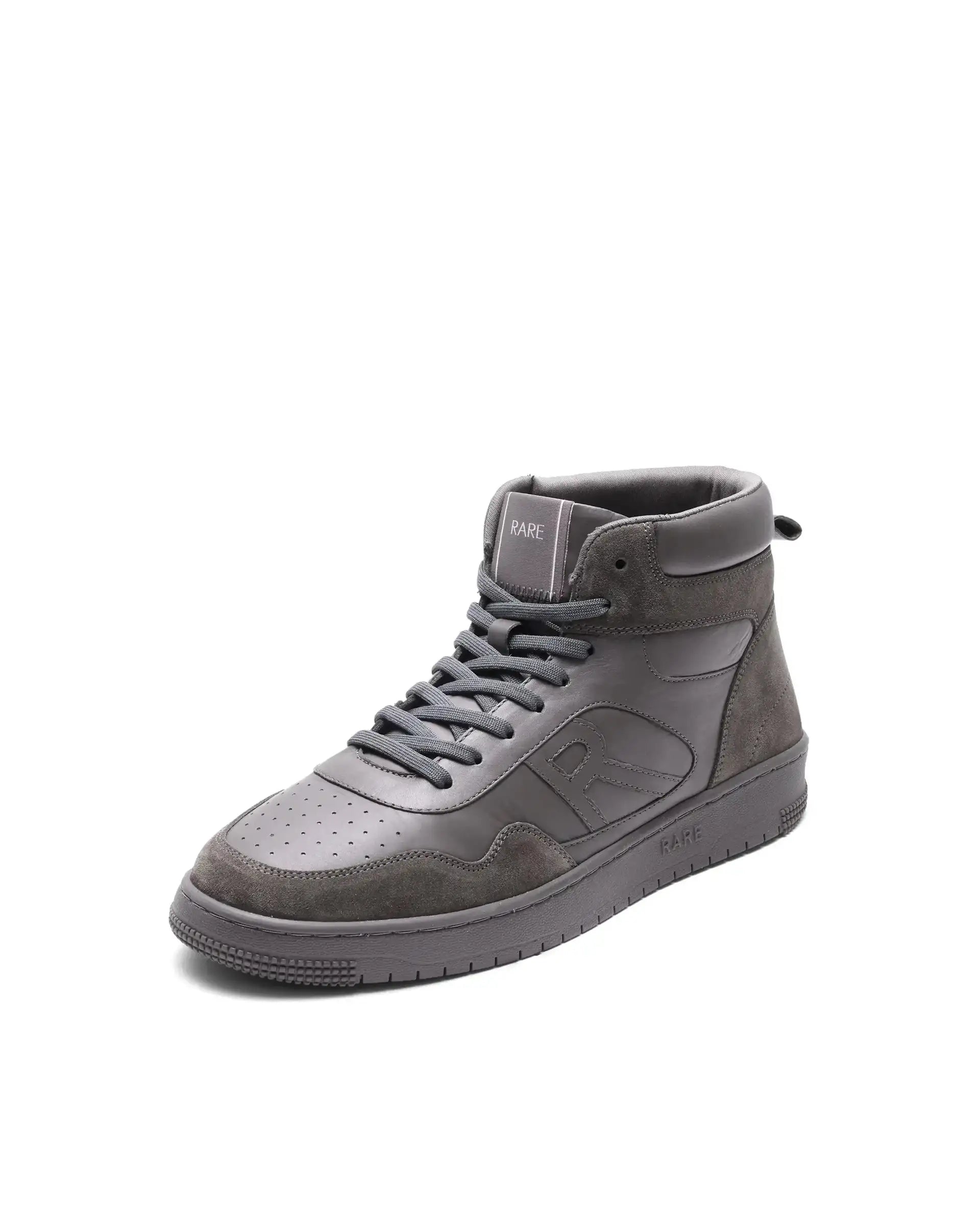 Rare Rabbit Men's Elysium High Dark Grey Leather Lace-Up Closure Hi-Top Sneaker