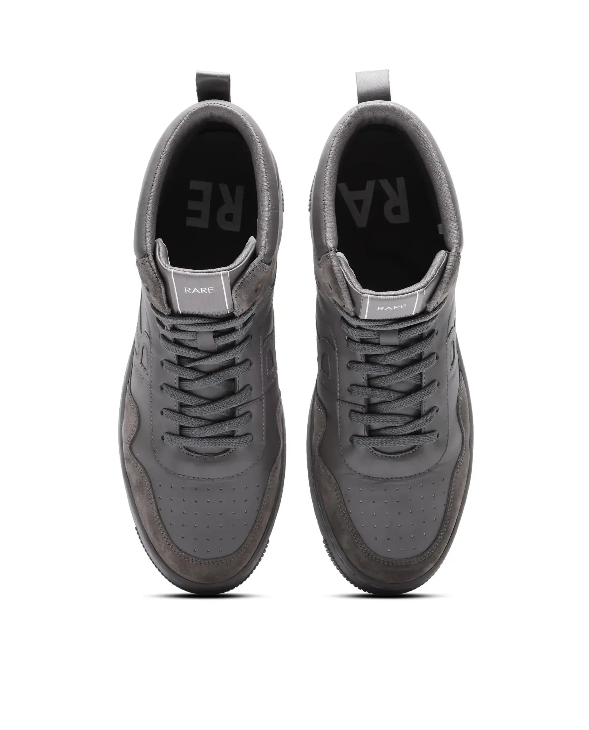 Rare Rabbit Men's Elysium High Dark Grey Leather Lace-Up Closure Hi-Top Sneaker