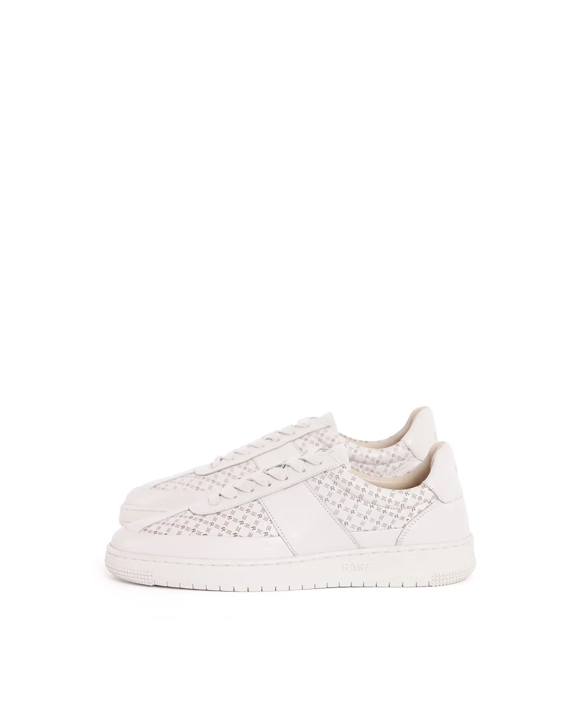 Rare Rabbit Men's Galileo Stellar Ivory Genuine Leather Monogram Print Low-Top Sneaker Shoes