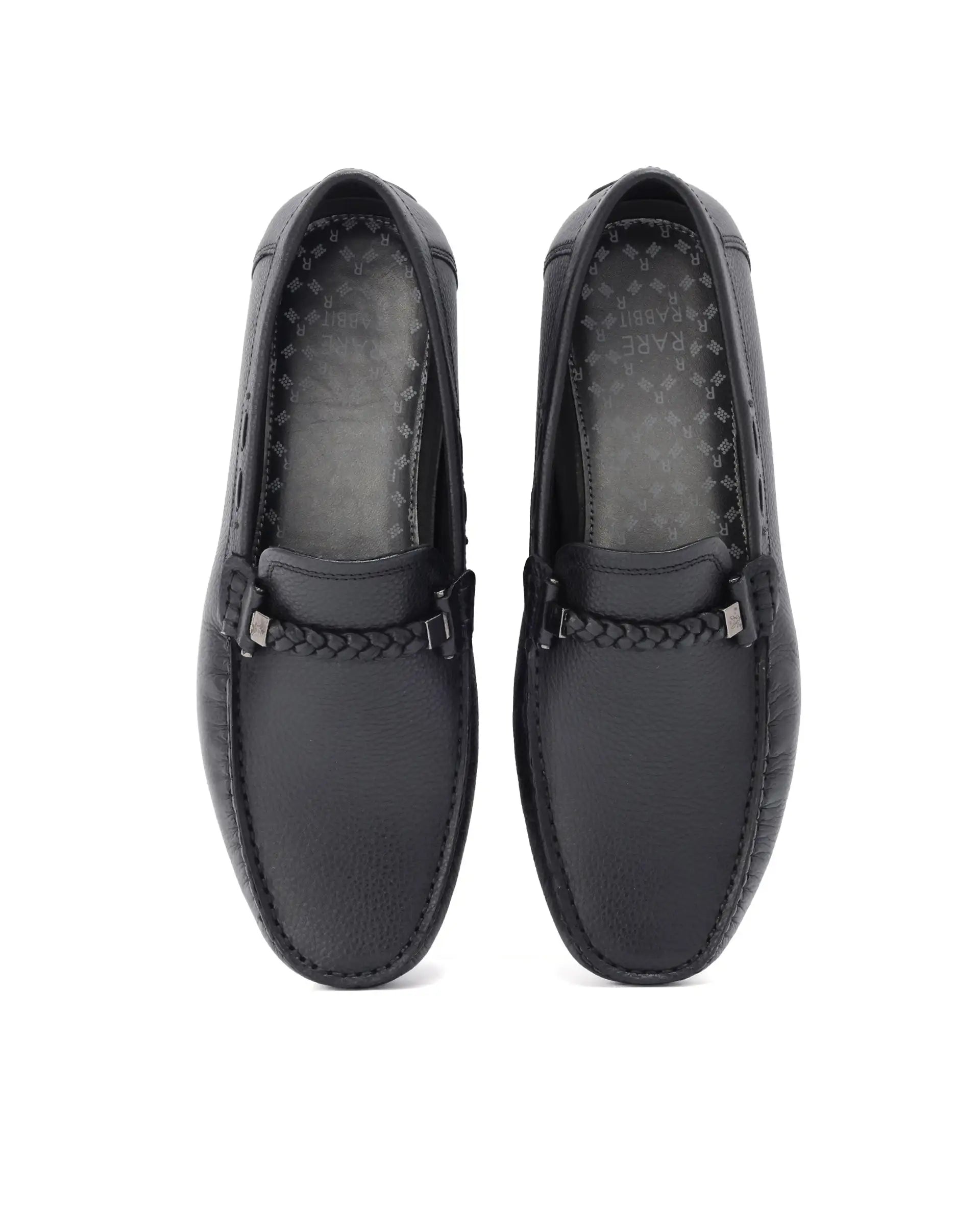 Rare Rabbit Men's Grain Black Slip-On Genuine Milled Leather Driving Moccasin