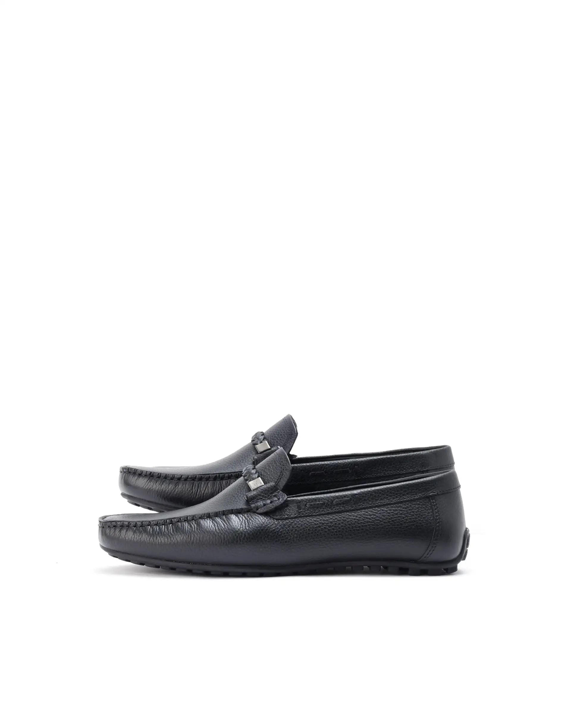 Rare Rabbit Men's Grain Black Slip-On Genuine Milled Leather Driving Moccasin