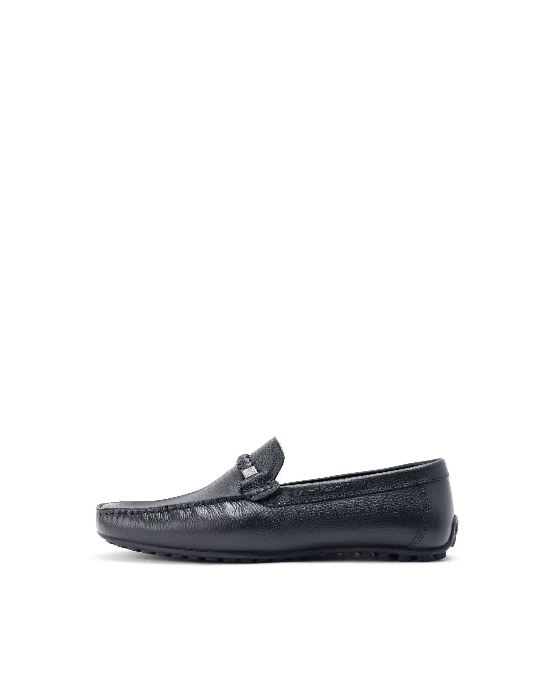 Rare Rabbit Men's Grain Black Slip-On Genuine Milled Leather Driving Moccasin