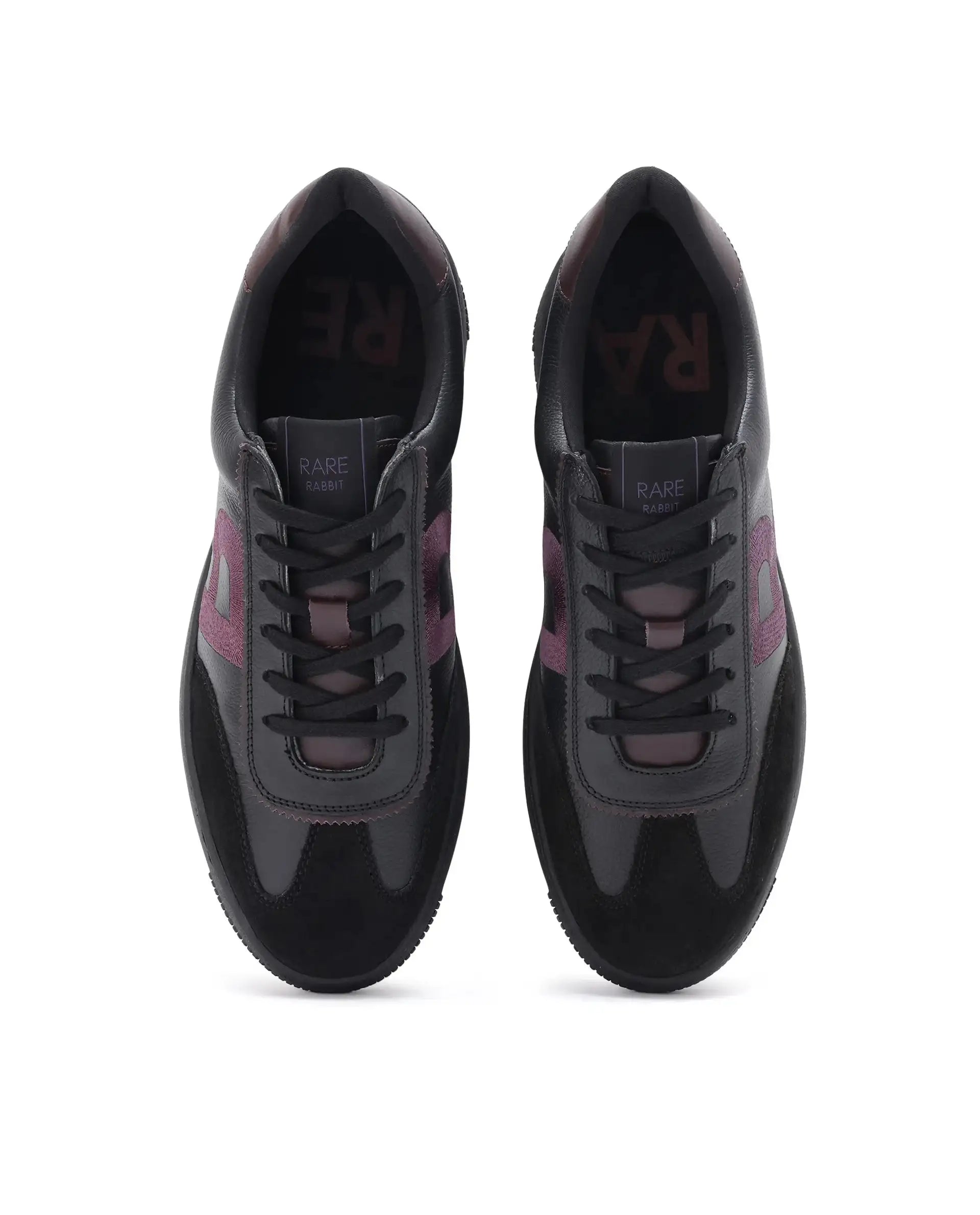 Rare Rabbit Men Hem Black Lace-Up Genuine Leather Signature Hem Branding Low-Top Sneaker Shoes