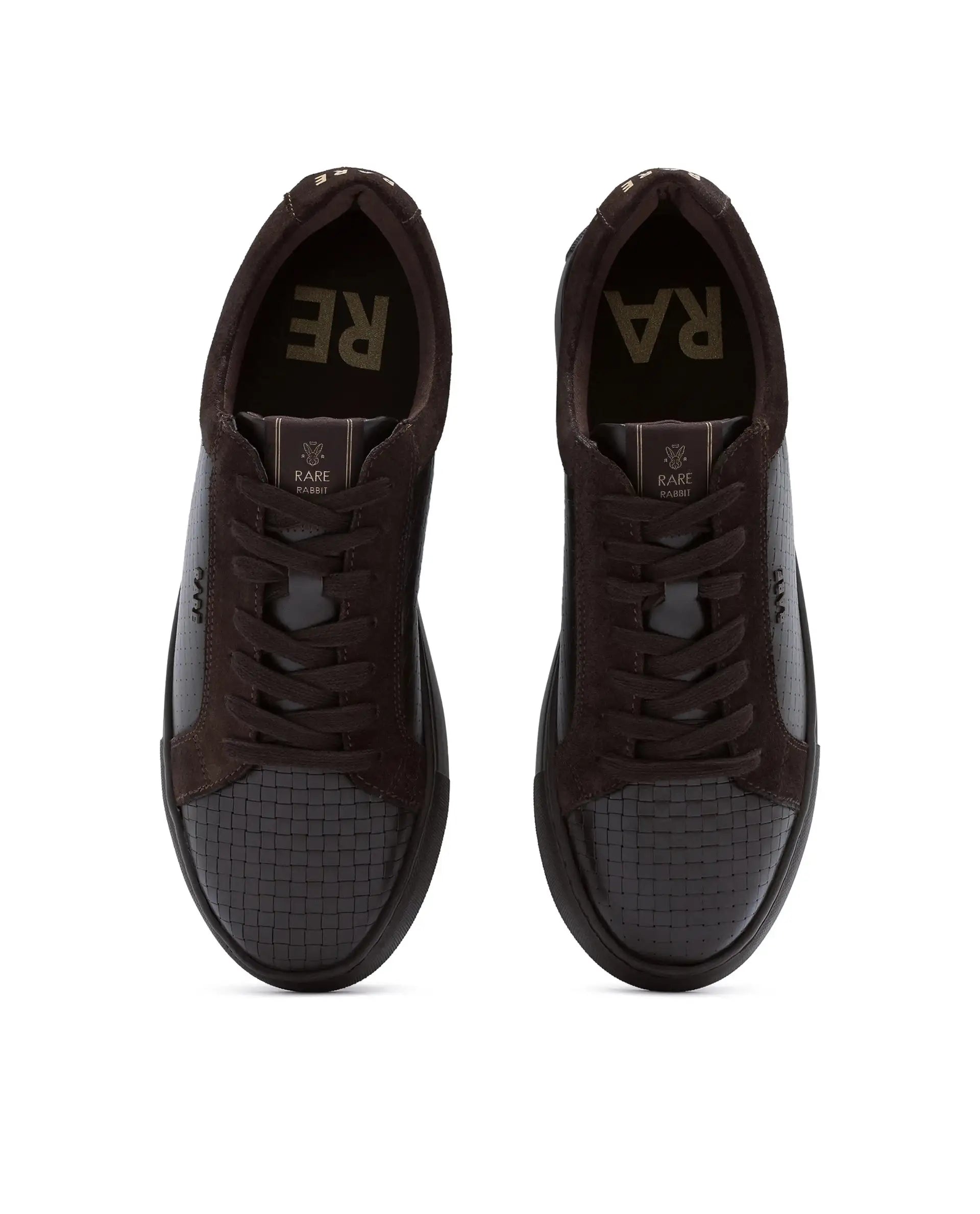 Rare Rabbit Men Herlock Brown Plated Genuine Leather With A Branded Metal Trim Low-Top Lace-Up Sneaker Shoes