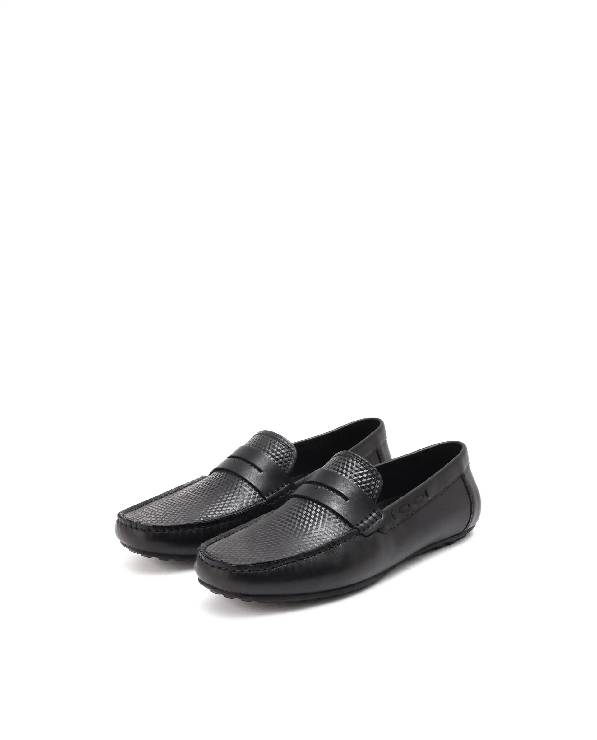 Rare Rabbit Men's Honey Black Slip-On 3D Plated Genuine Leather Driver Moccasin