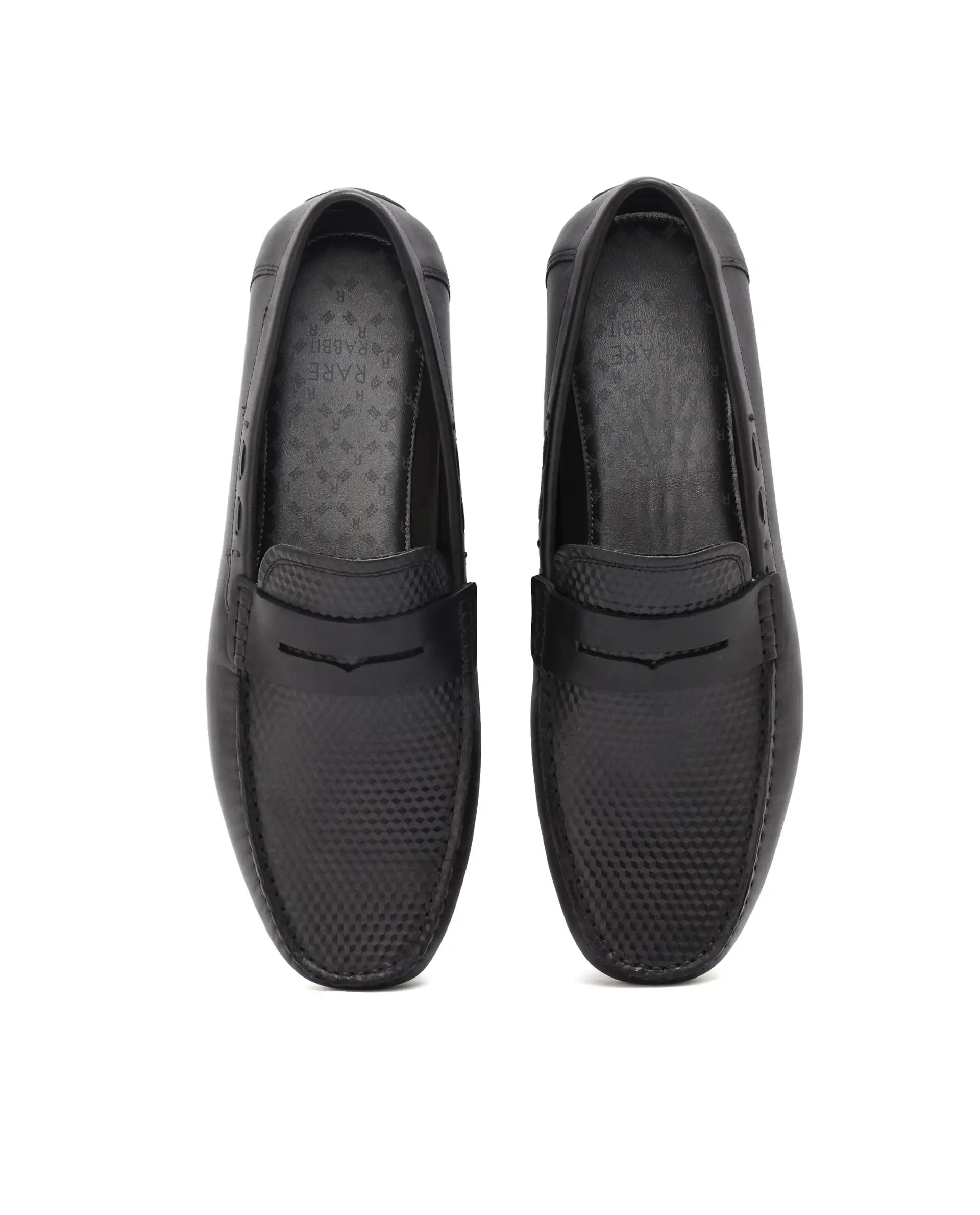 Rare Rabbit Men's Honey Black Slip-On 3D Plated Genuine Leather Driver Moccasin