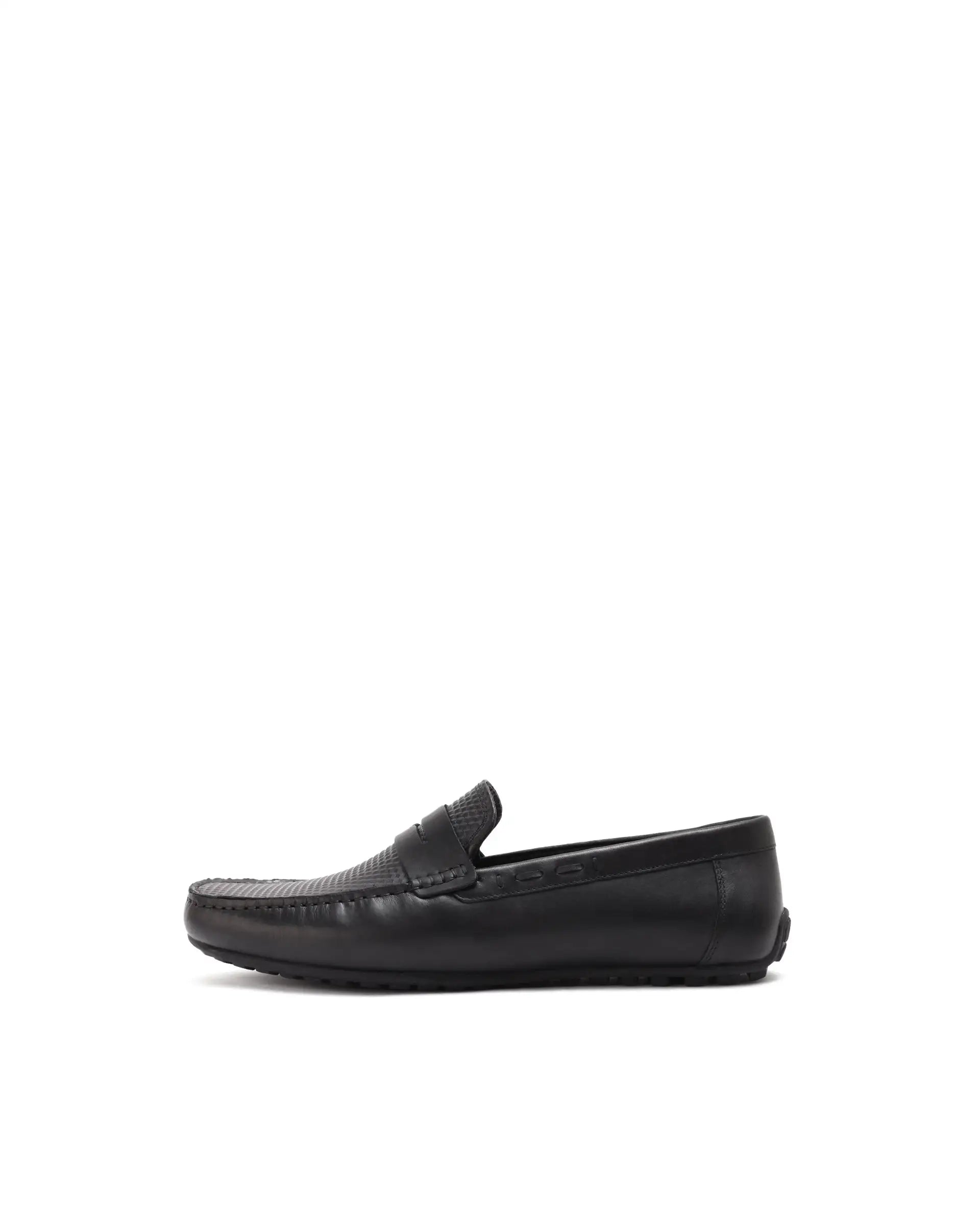Rare Rabbit Men's Honey Black Slip-On 3D Plated Genuine Leather Driver Moccasin