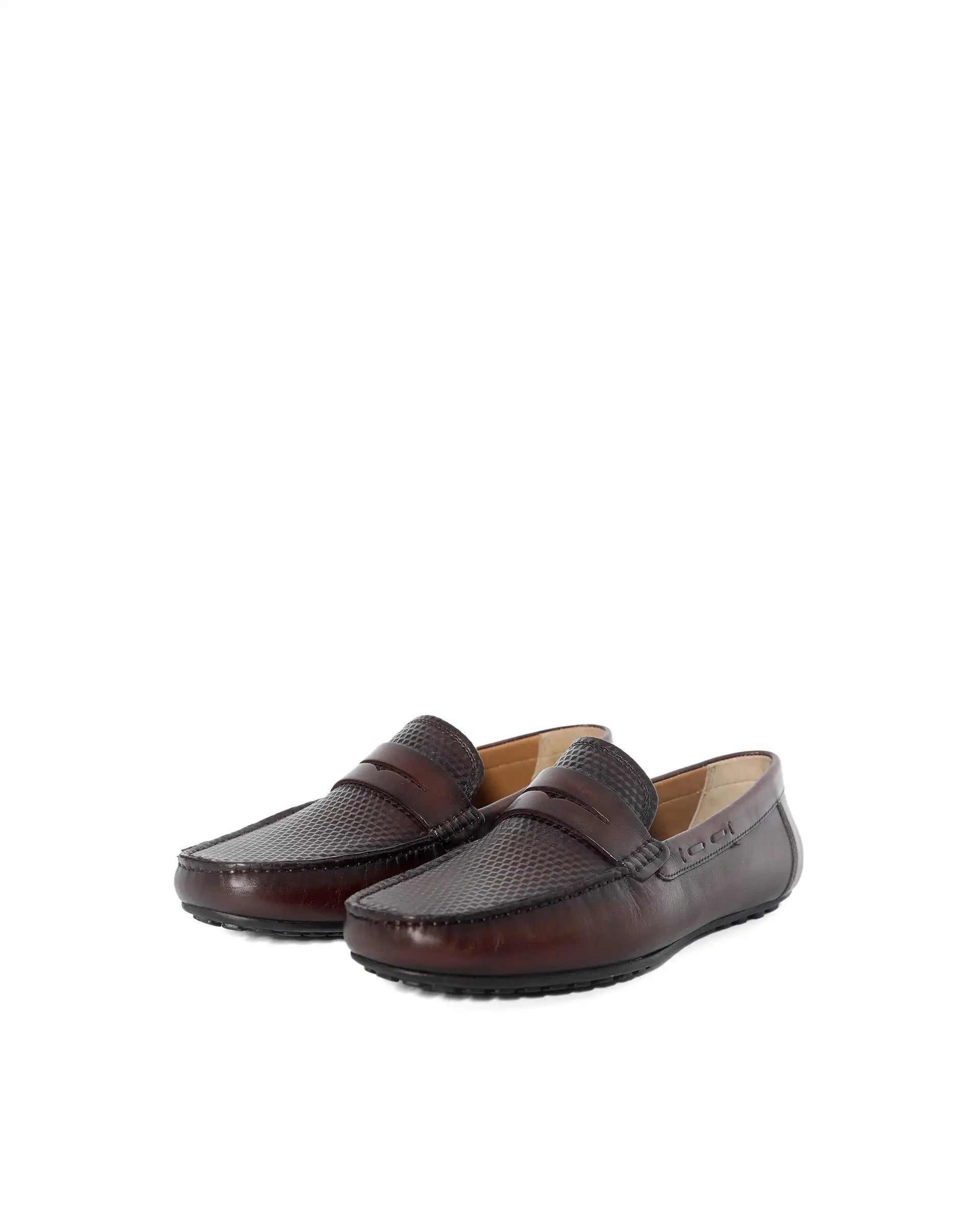 Rare Rabbit Men's Honey Burgundy Slip-On 3D Plated Genuine Leather Driver Moccasin