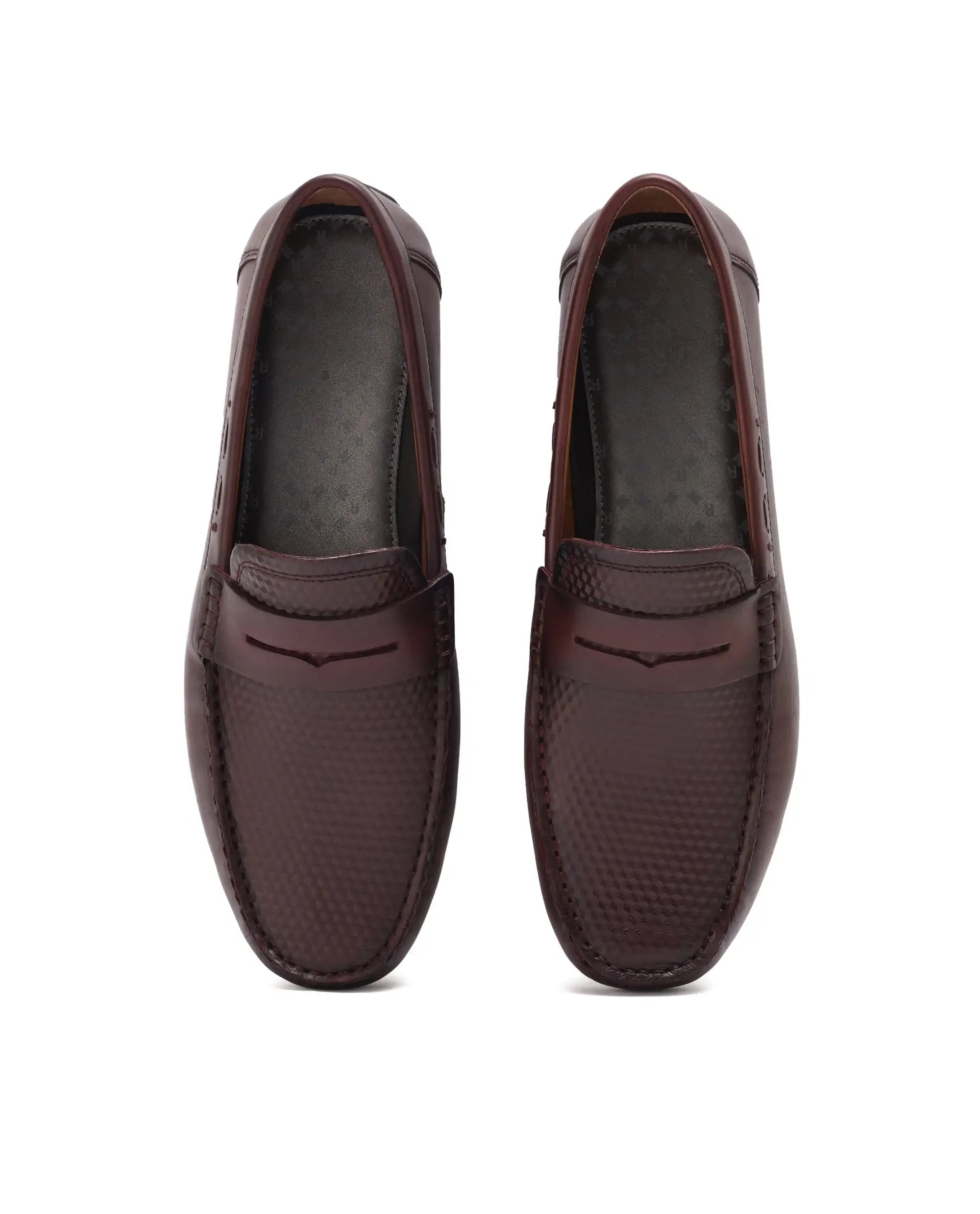 Rare Rabbit Men's Honey Burgundy Slip-On 3D Plated Genuine Leather Driver Moccasin