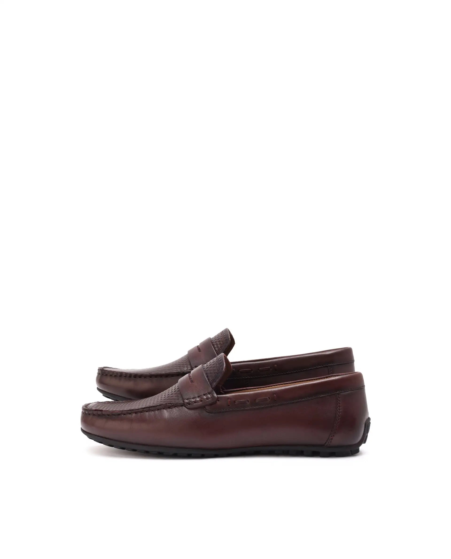 Rare Rabbit Men's Honey Burgundy Slip-On 3D Plated Genuine Leather Driver Moccasin