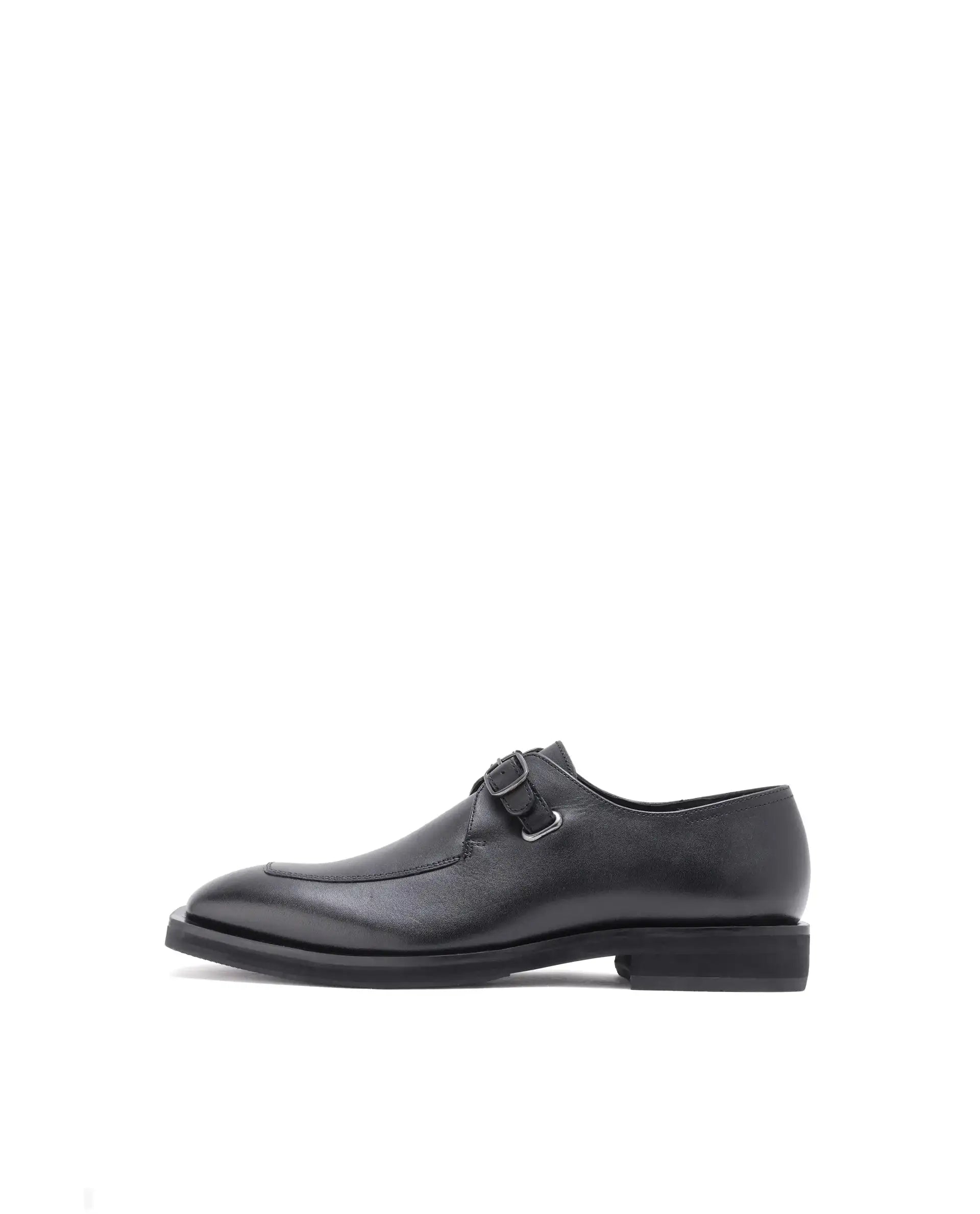 Rare Rabbit Men Kai Black Genuine Leather Buckle Strap Slip-On Loafers