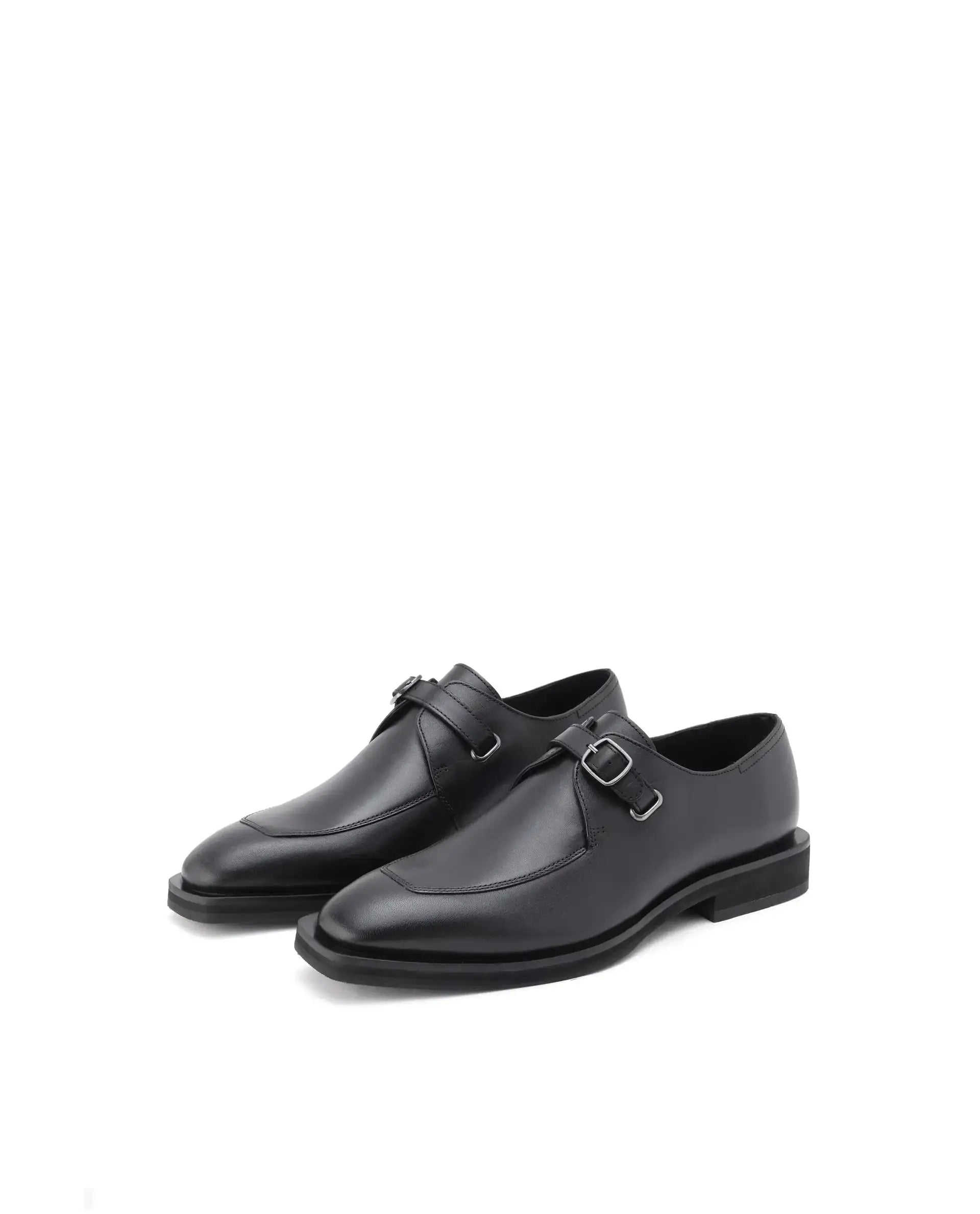 Rare Rabbit Men Kai Black Genuine Leather Buckle Strap Slip-On Loafers