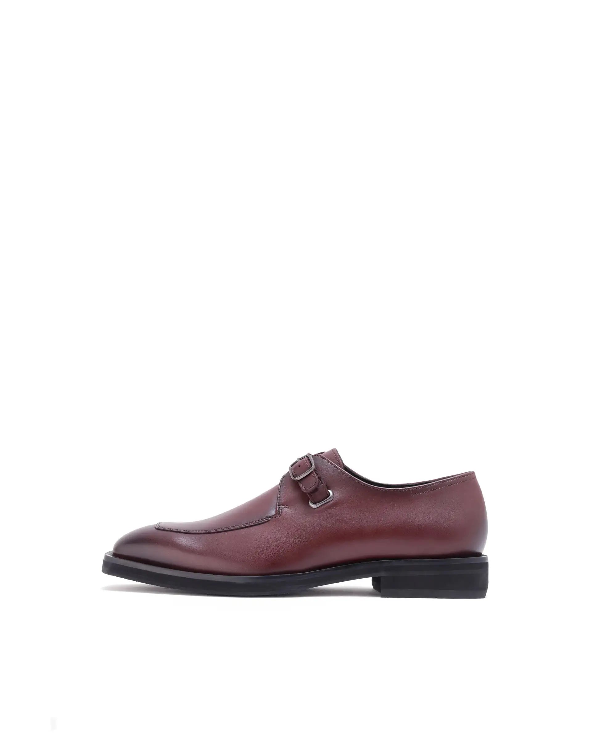Rare Rabbit Men Kai Maroon Genuine Leather Buckle Strap Slip-On Loafers