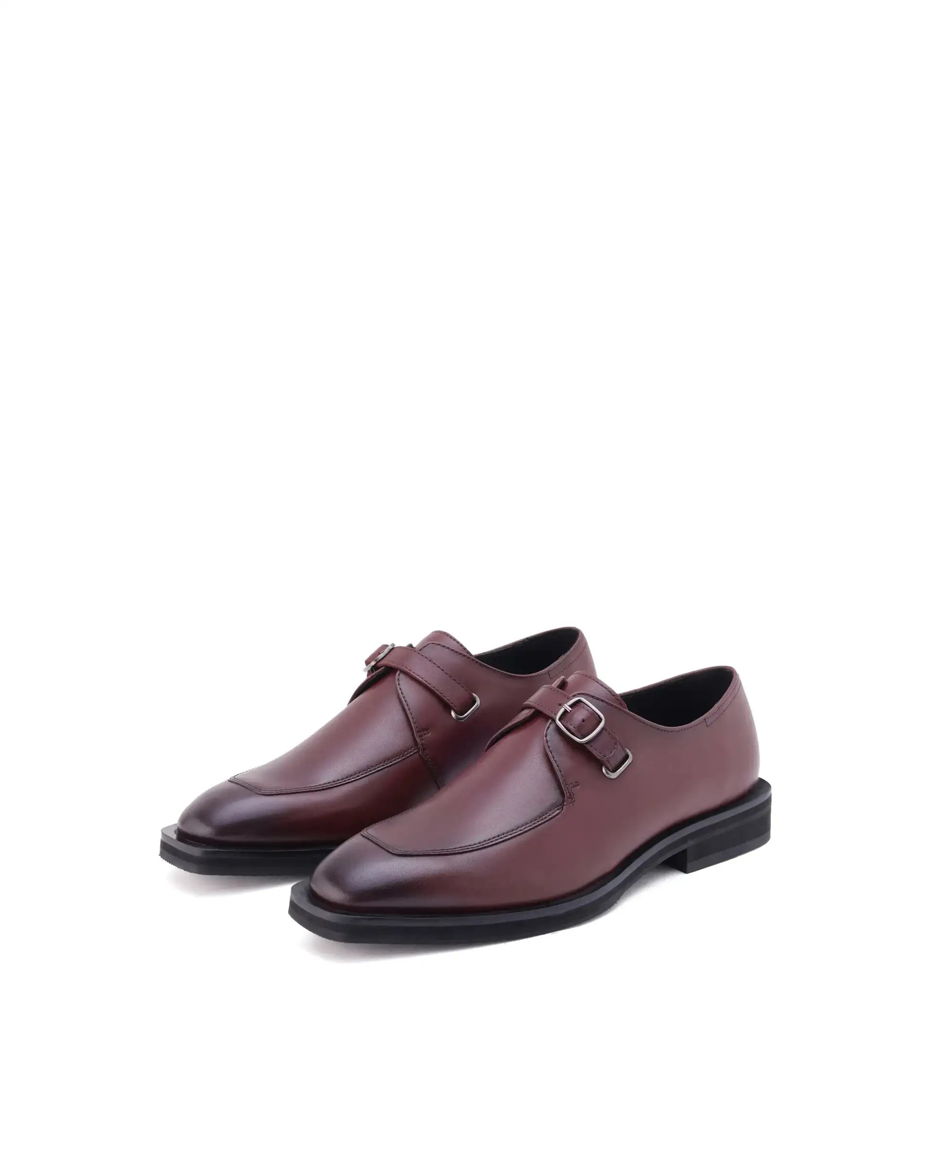 Rare Rabbit Men Kai Maroon Genuine Leather Buckle Strap Slip-On Loafers