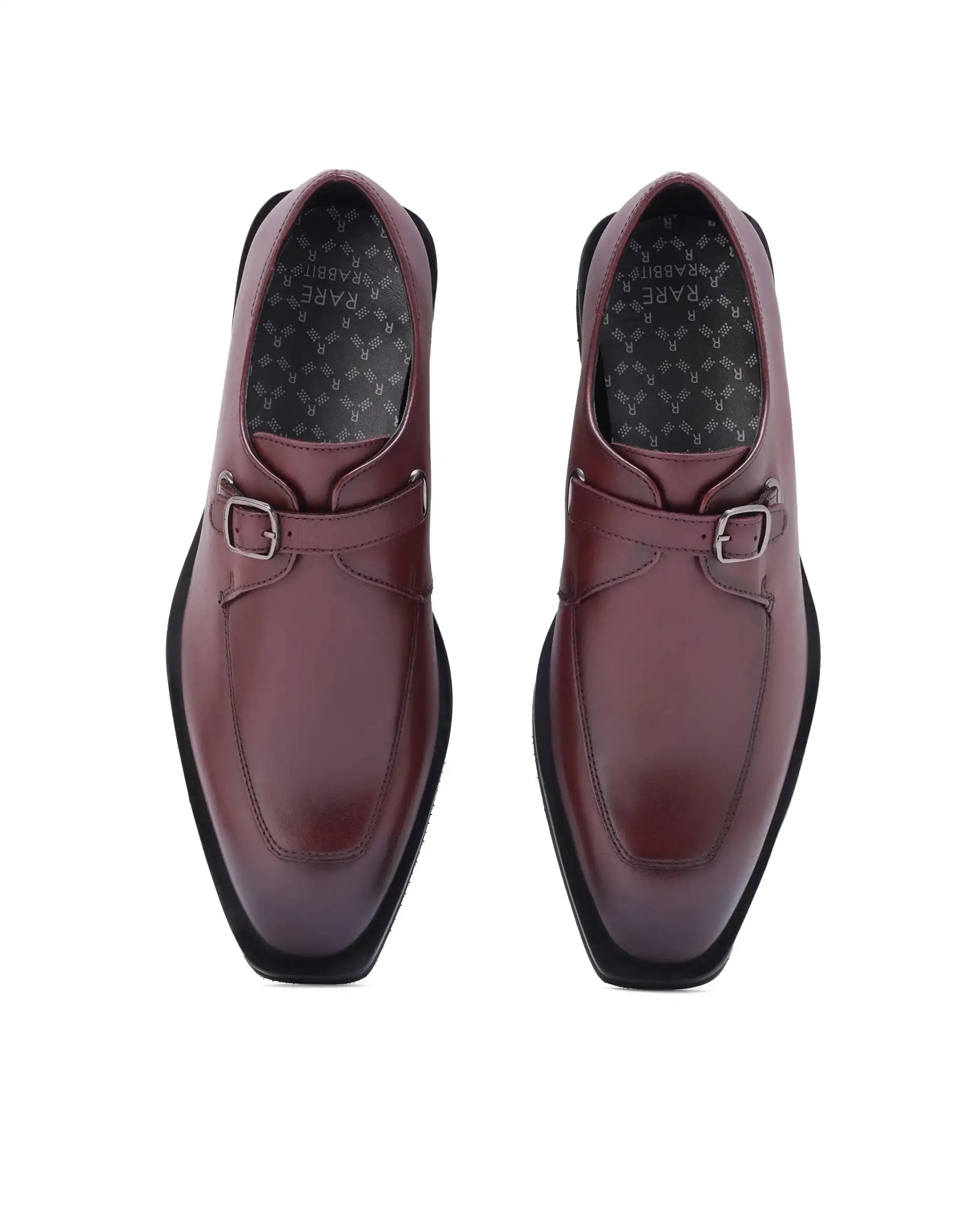 Rare Rabbit Men Kai Maroon Genuine Leather Buckle Strap Slip-On Loafers