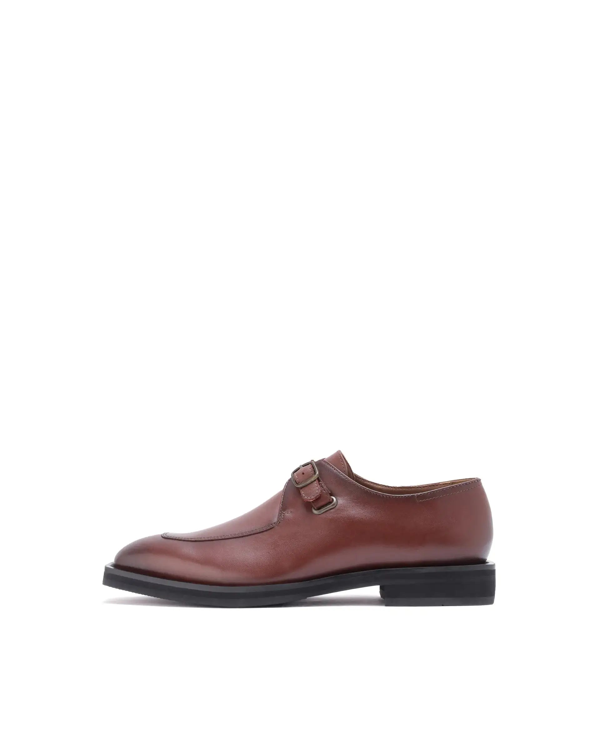 Rare Rabbit Men Kai Tan Genuine Leather Buckle Strap Slip-On Loafers