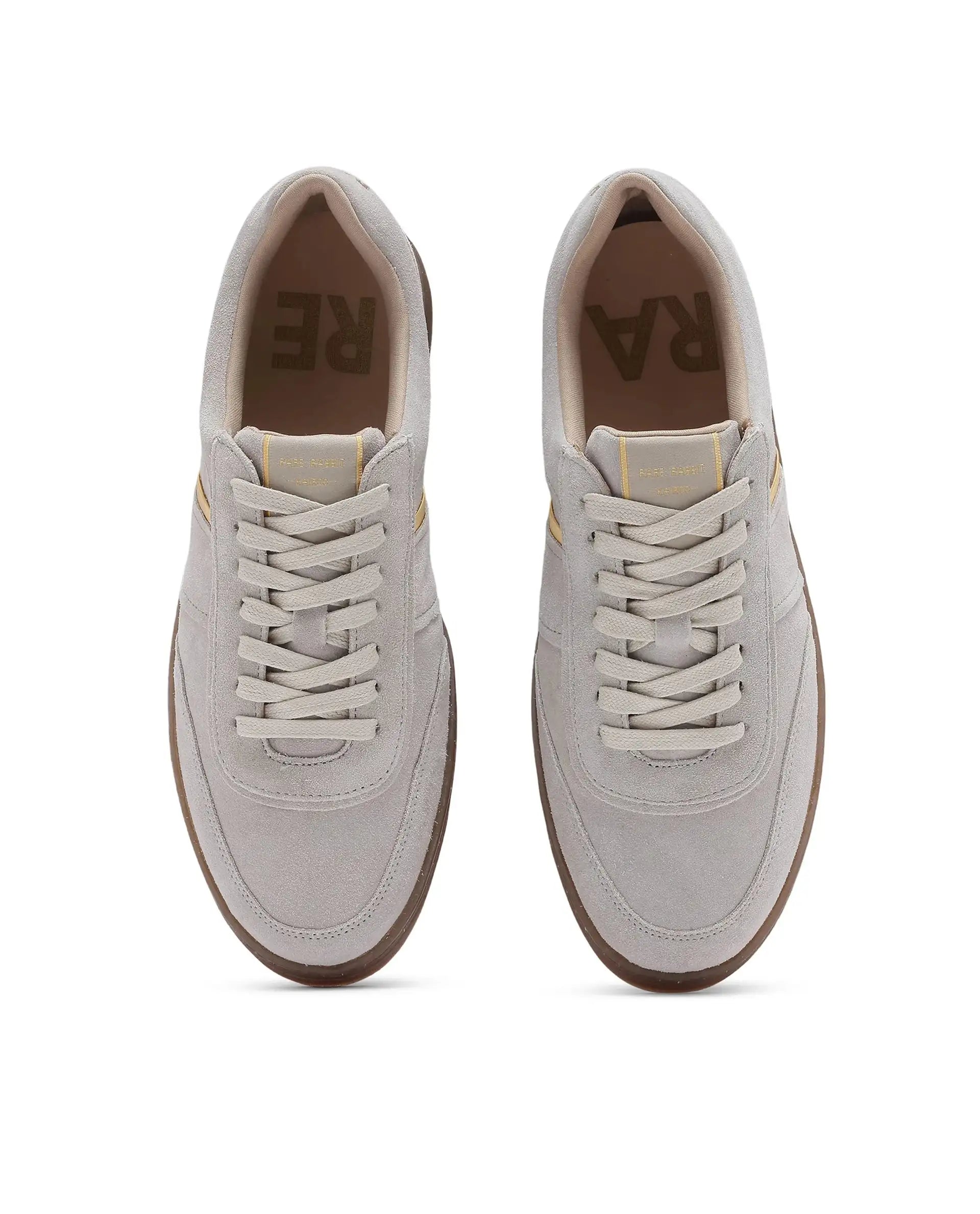 Rare Rabbit Men Kairos Light Beige Premium Suede Leather Low-Top Lace-Up Sneaker Shoes