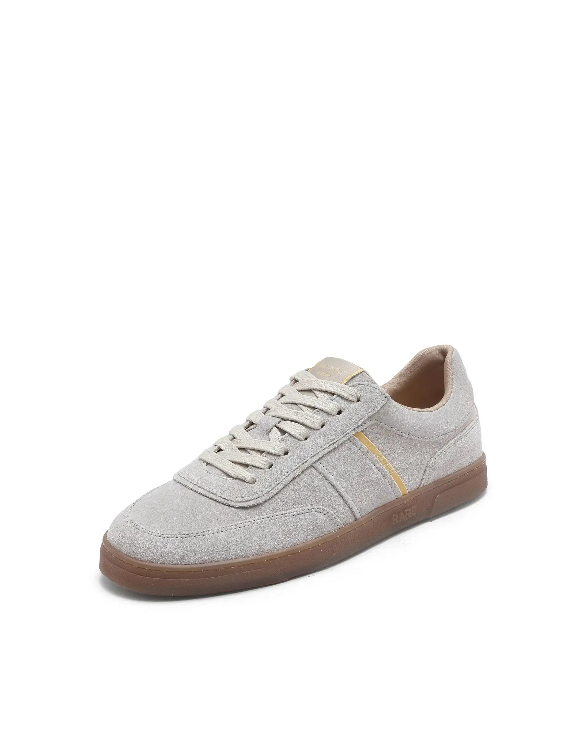 Rare Rabbit Men Kairos Light Beige Premium Suede Leather Low-Top Lace-Up Sneaker Shoes