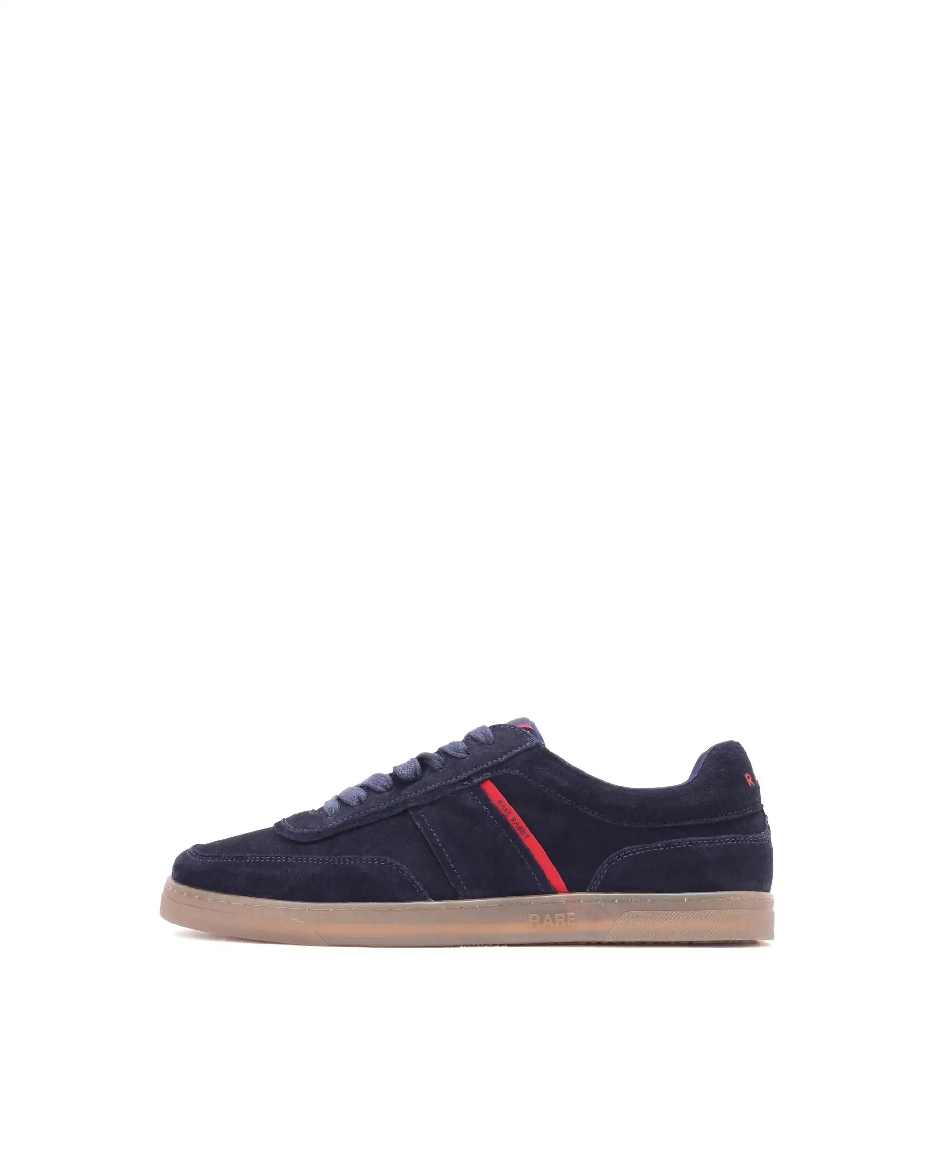 Rare Rabbit Men Kairos Navy Premium Suede Leather Low-Top Lace-Up Sneaker Shoes