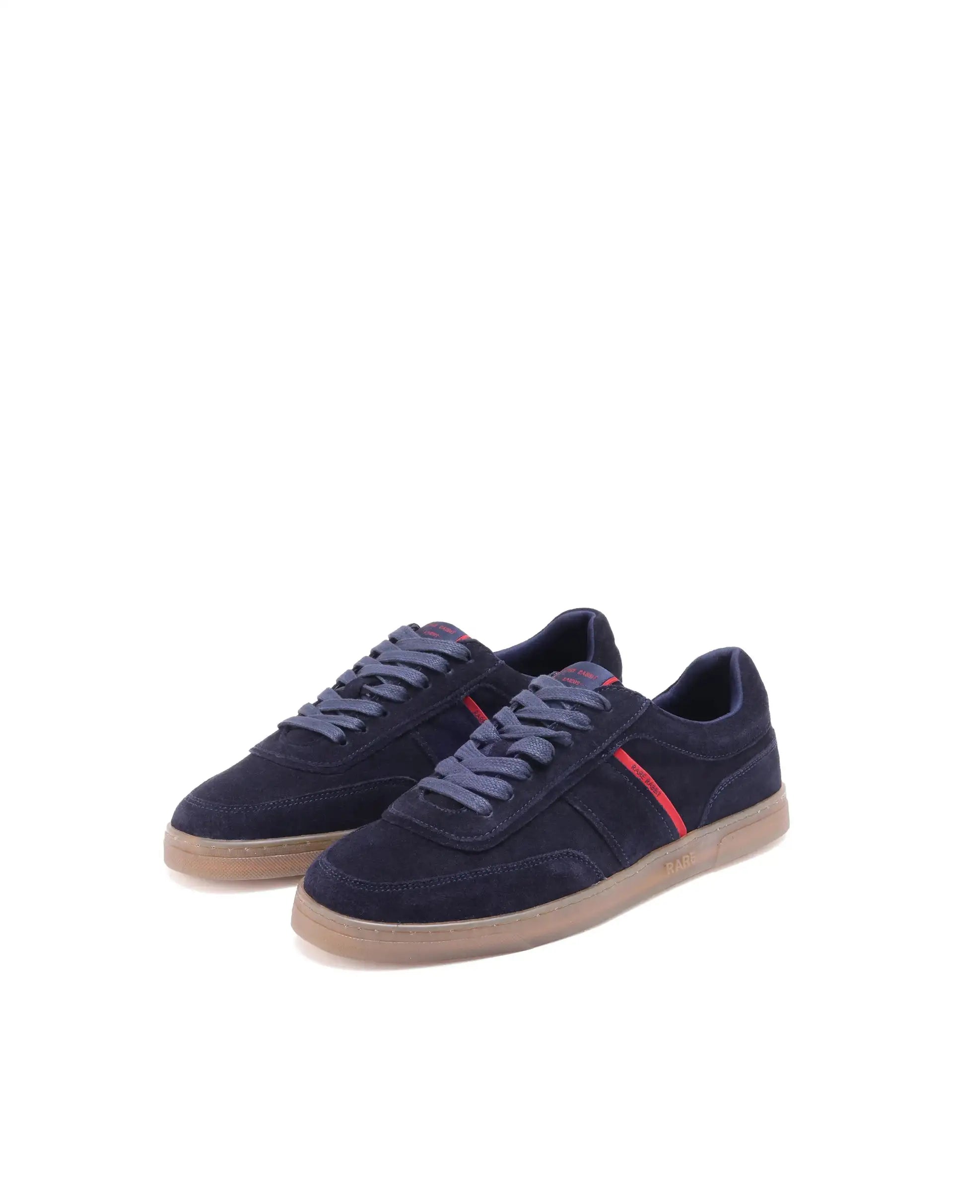 Rare Rabbit Men Kairos Navy Premium Suede Leather Low-Top Lace-Up Sneaker Shoes