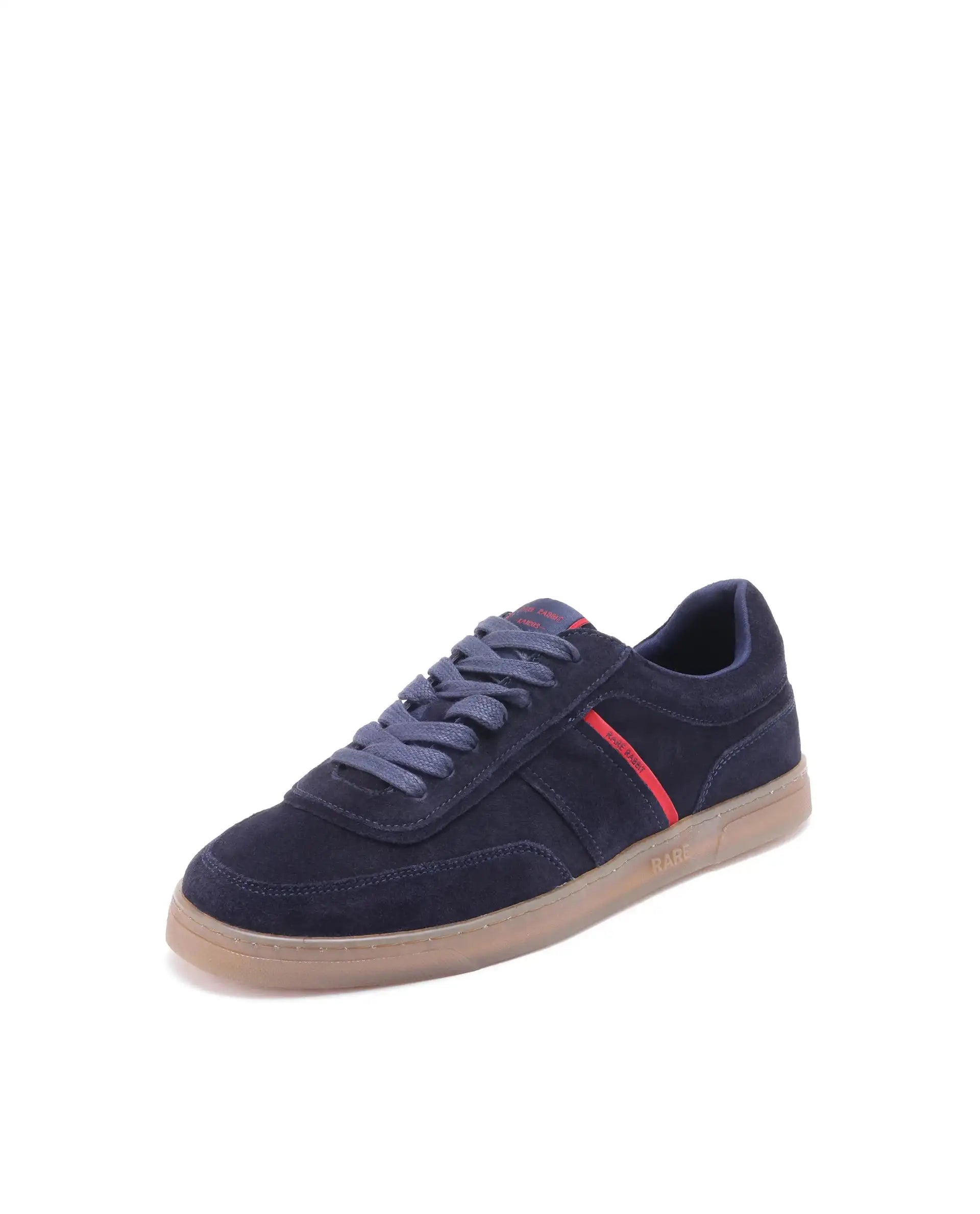 Rare Rabbit Men Kairos Navy Premium Suede Leather Low-Top Lace-Up Sneaker Shoes