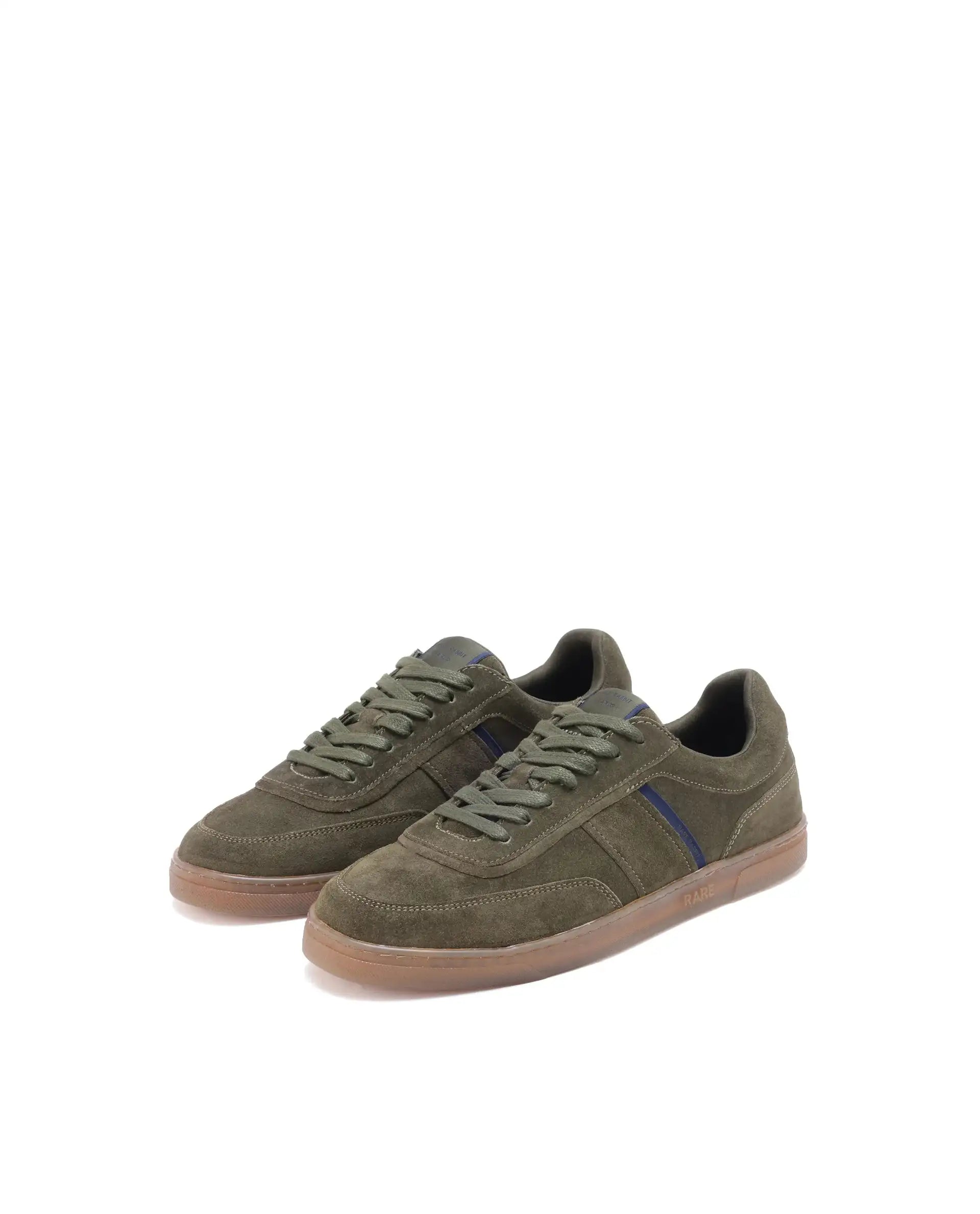 Rare Rabbit Men Kairos Olive Premium Suede Leather Low-Top Lace-Up Sneaker Shoes