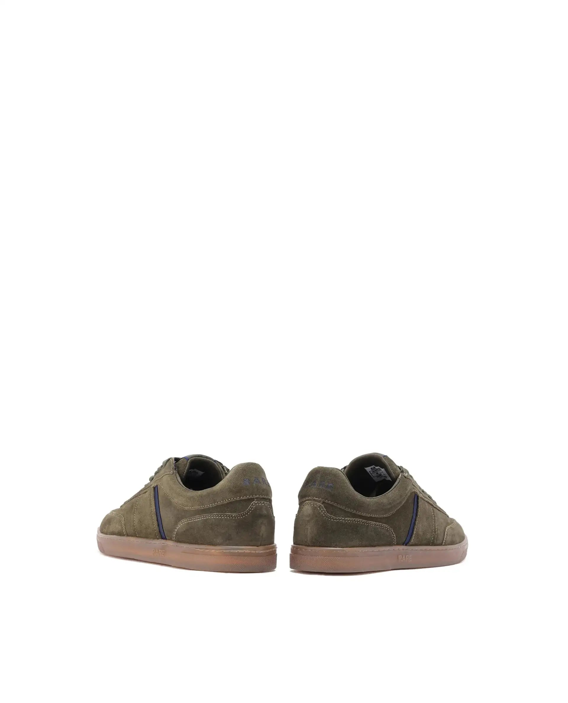 Rare Rabbit Men Kairos Olive Premium Suede Leather Low-Top Lace-Up Sneaker Shoes