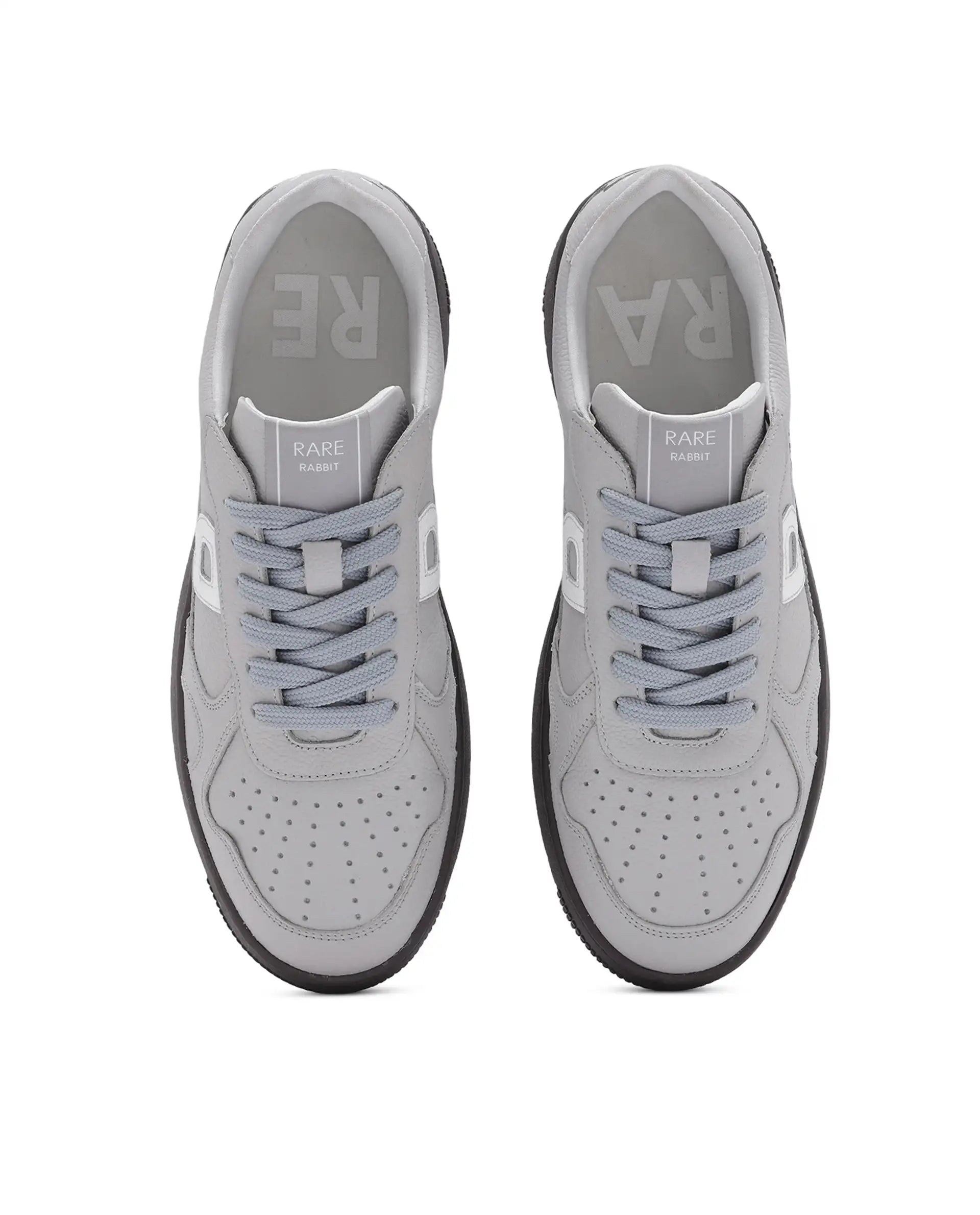 Rare Rabbit Men's Kepler Light Grey Genuine Leather Low-Top Lace-Up Sneaker Shoes