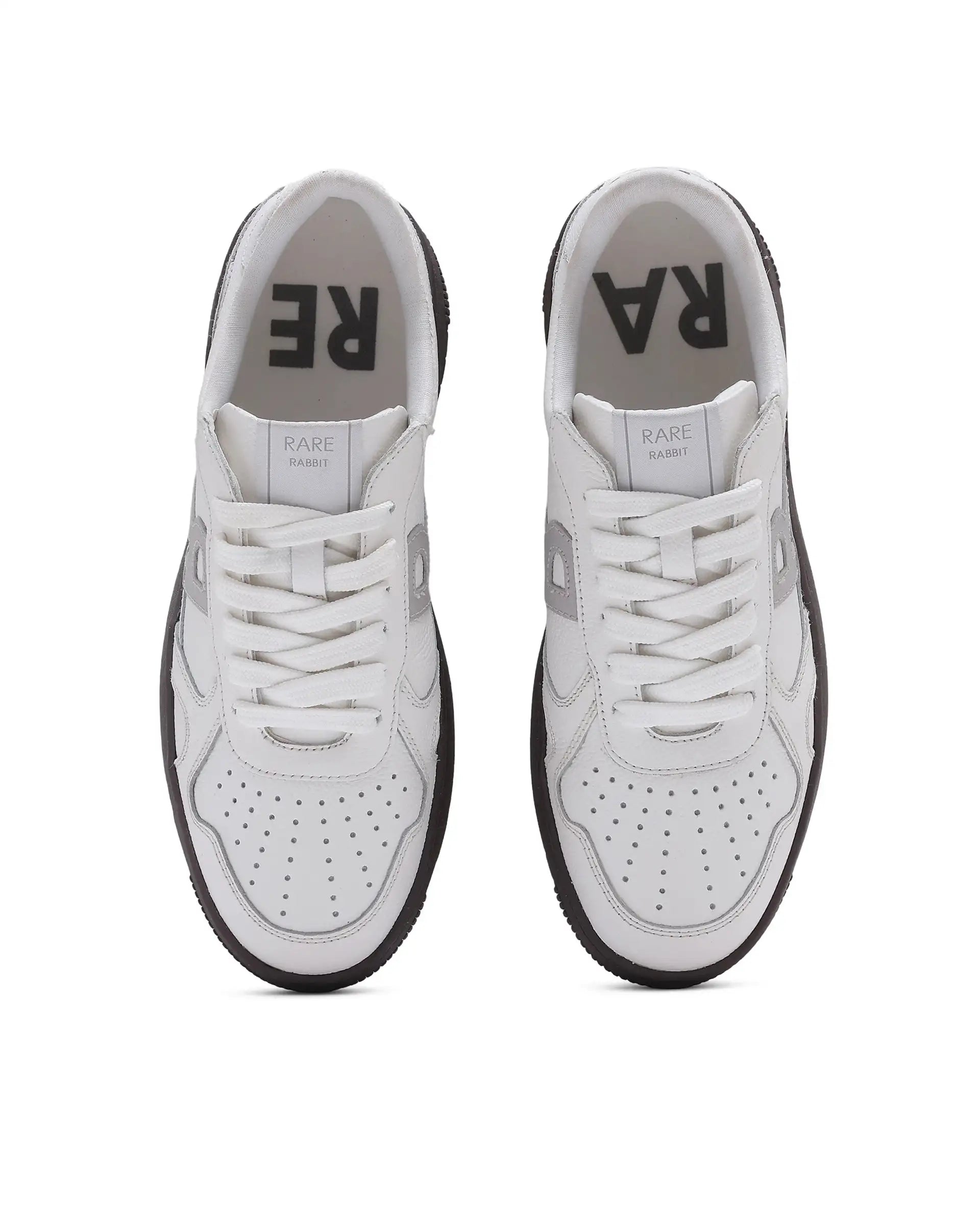 Rare Rabbit Men's Kepler White Genuine Leather Low-Top Lace-Up Sneaker Shoes